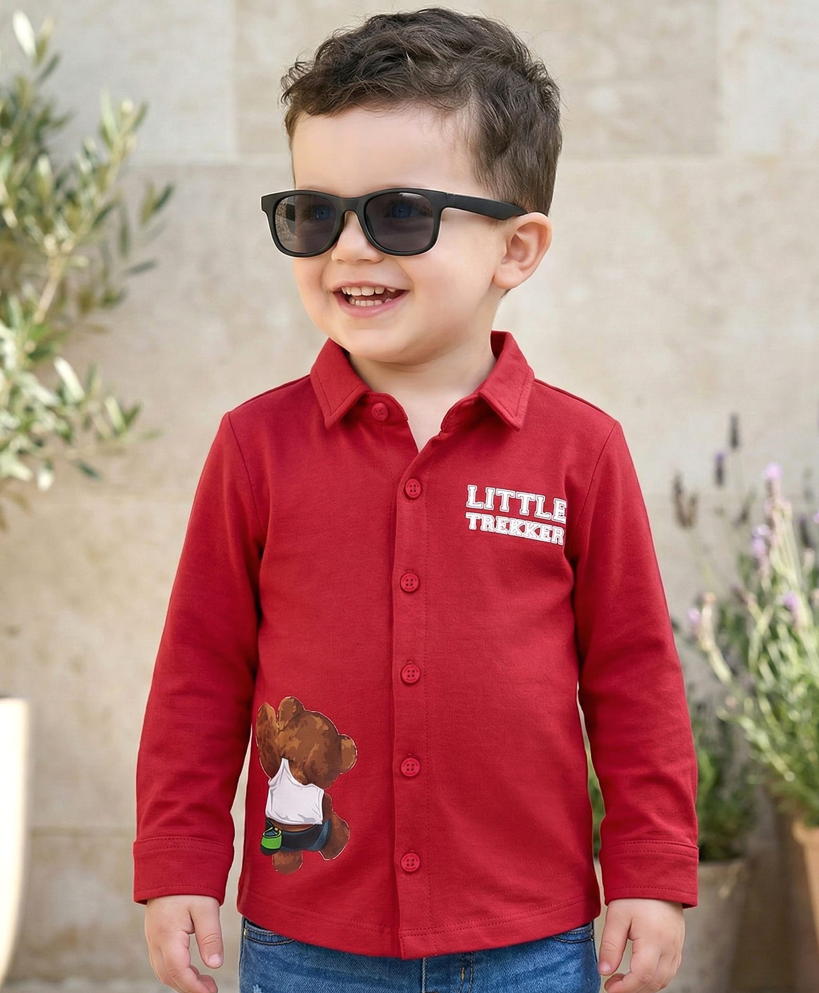 Babyoye 100%  Cotton Knit Teddy & Text Print Full Sleeves Shirt - Red-image-6