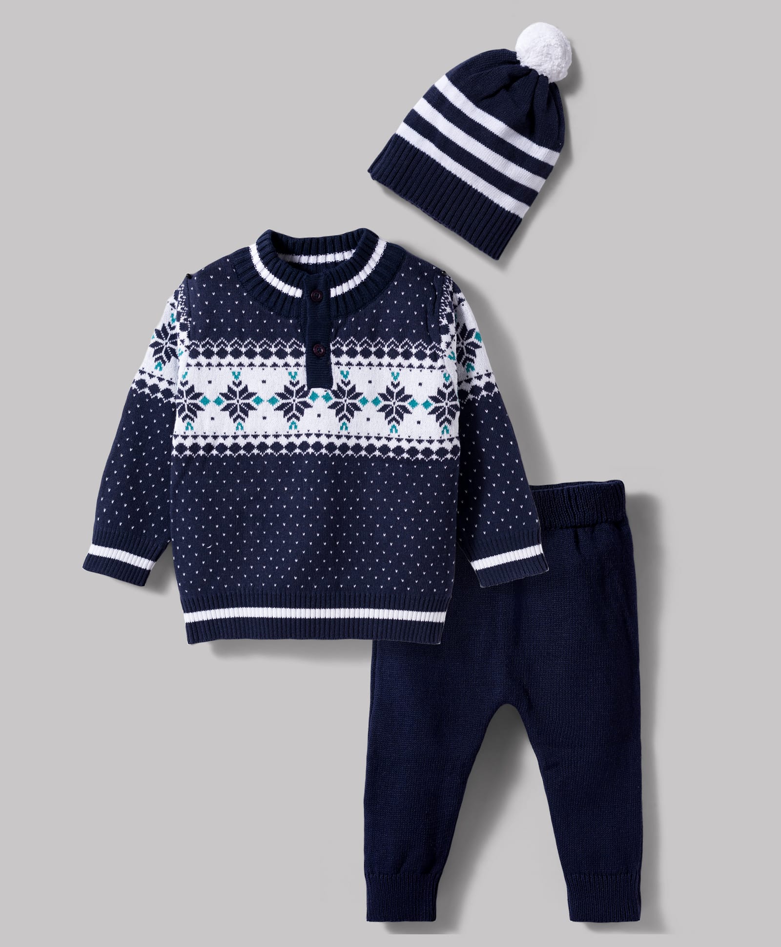 Babyhug 100% Cotton Knit Full Sleeves Floral Printed Sweater Set With Cap - Navy Blue-image-9