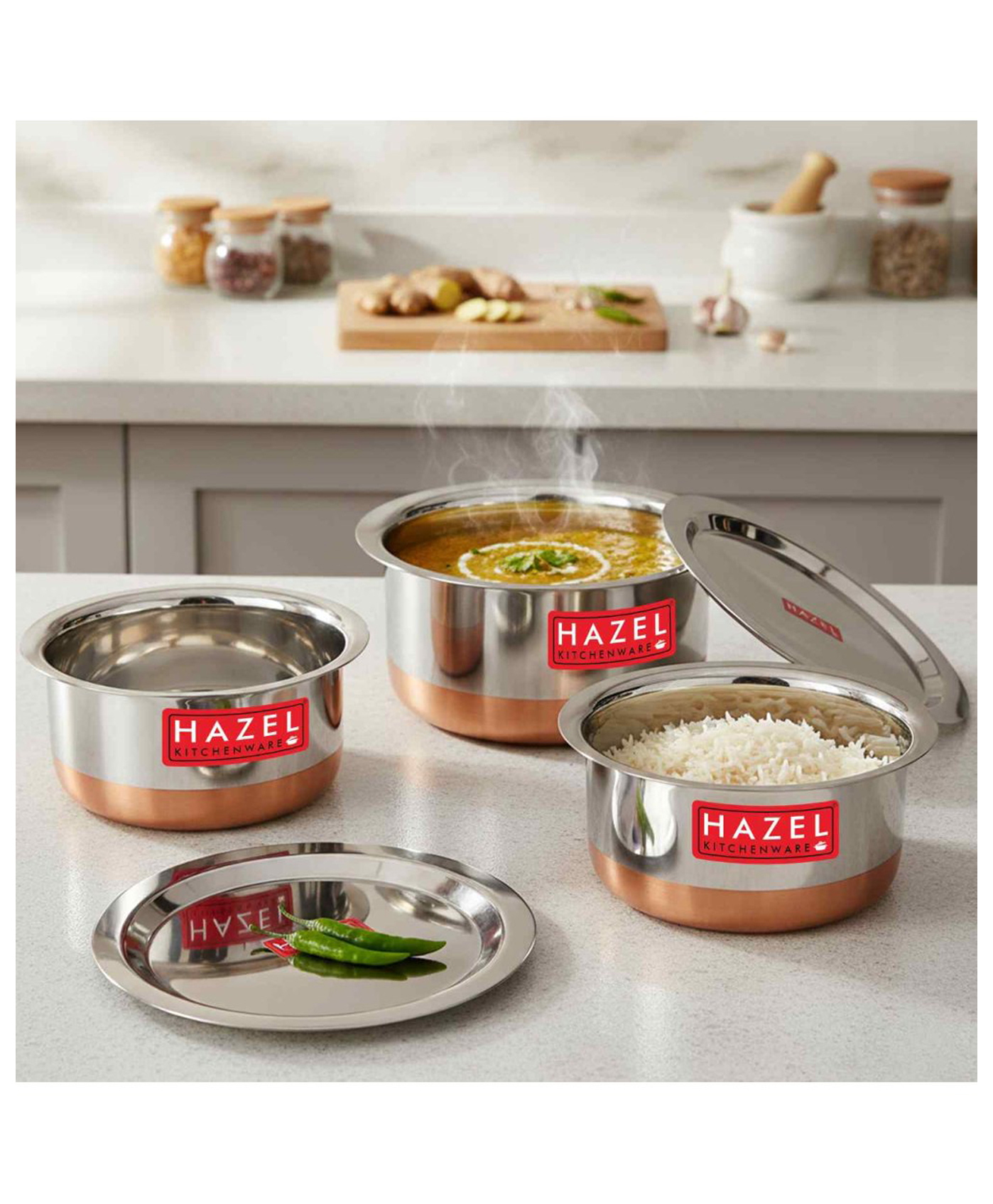HAZEL Stainless Steel Copper Bottom Tope with Lid - 3 Pcs Set