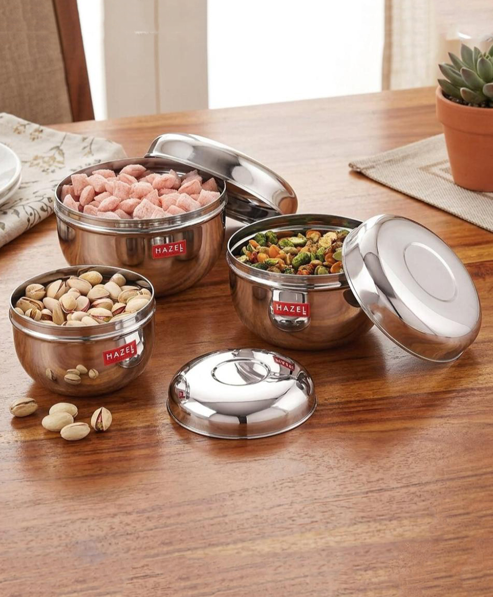 HAZEL Stainless Steel Unique Design Apple Shape Container Set of 3 Pc, 650 to 1300 ml, Silver-image-23