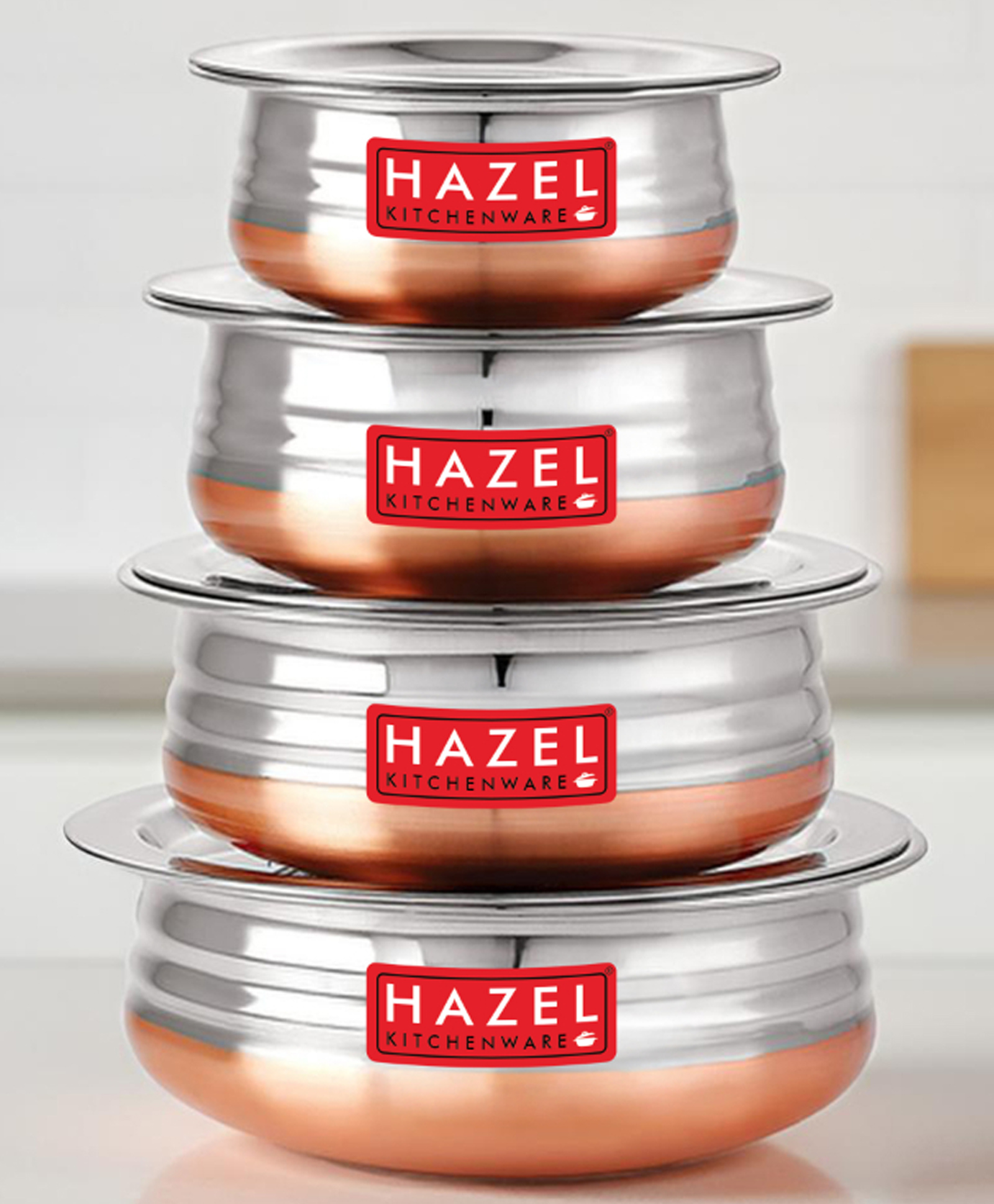 HAZEL Copper Bottom Urli with Lid - 4 Pcs Set-image-14