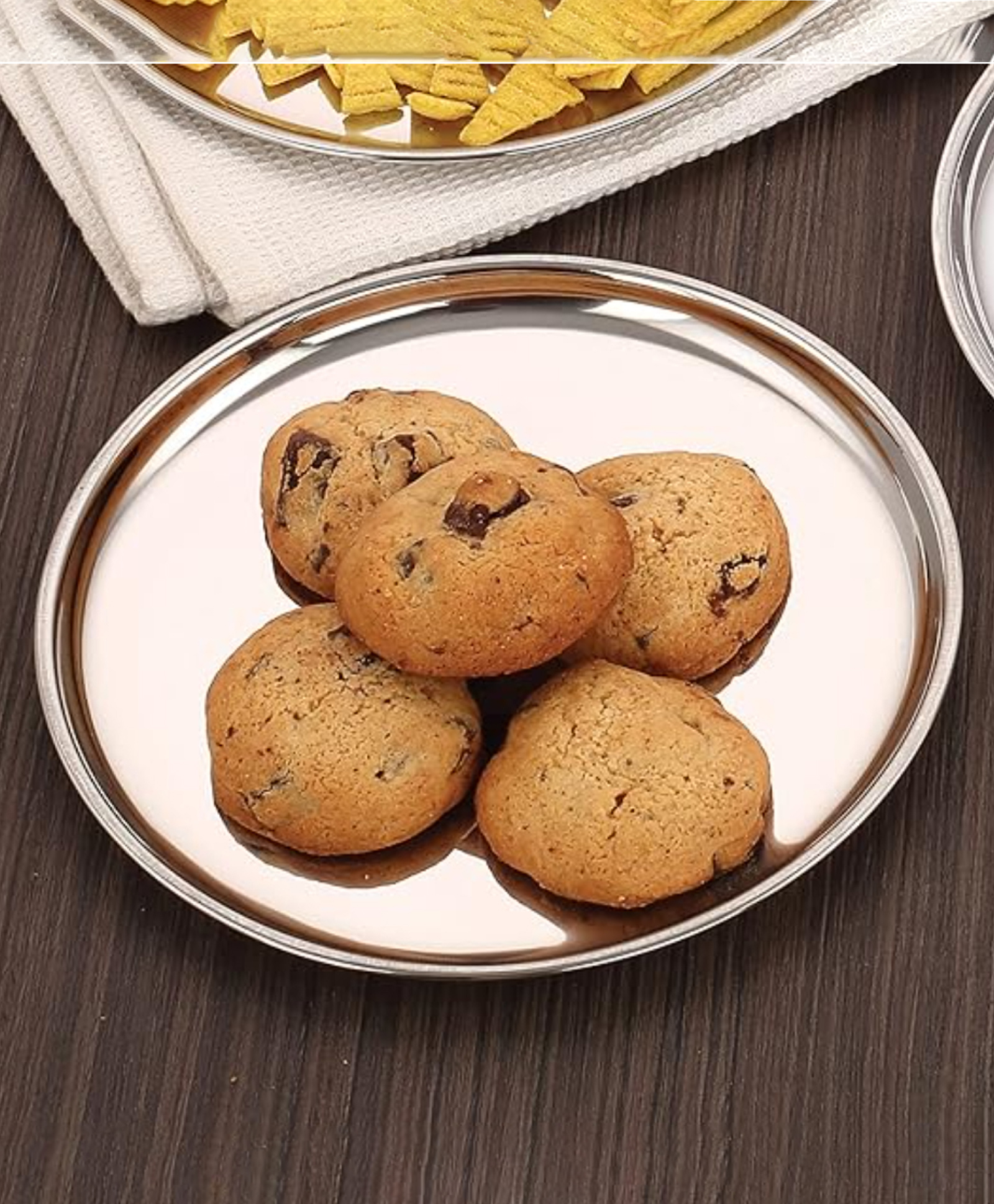 HAZEL Stainless Steel Breakfast Plate with Glossy Finish | Quarter Plates for Kids Serveware Tableware | Thali plates For Kitchen | Serving Plates Set of 1, 23.5 cm-picture-7