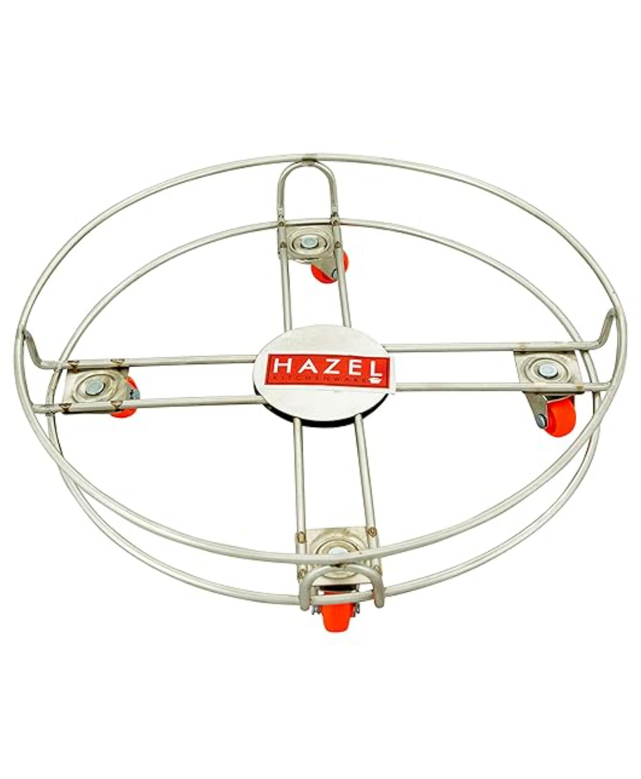 HAZEL Stainless Steel Heavy Duty LPG Gas Cylinder Stand Trolly with Rollers Wheels, Silver-picture-12