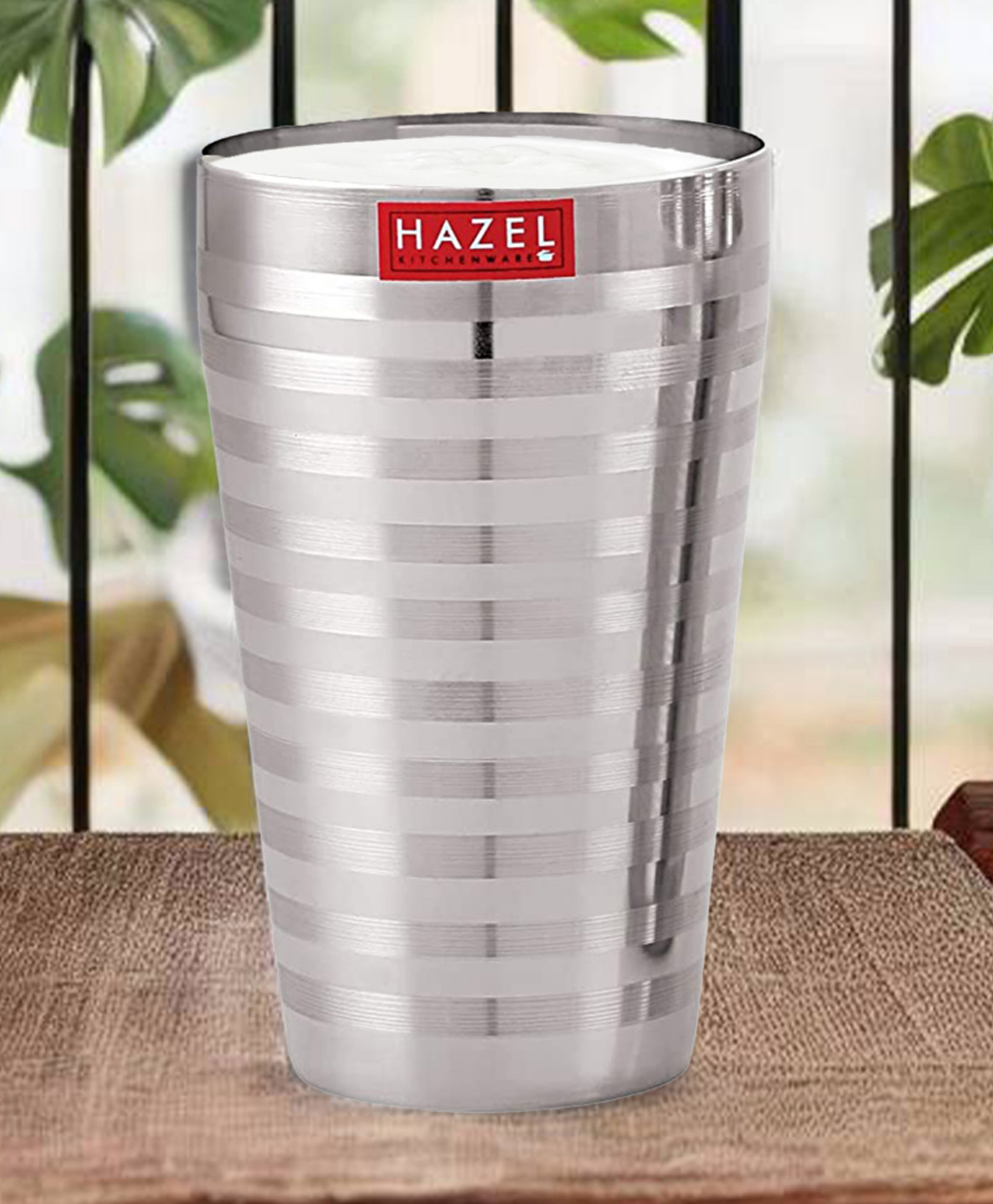 HAZEL Stainless Steel Stripped Design Traditional Shape Jumbo Water Lassi Glass, 750 ml-picture-24