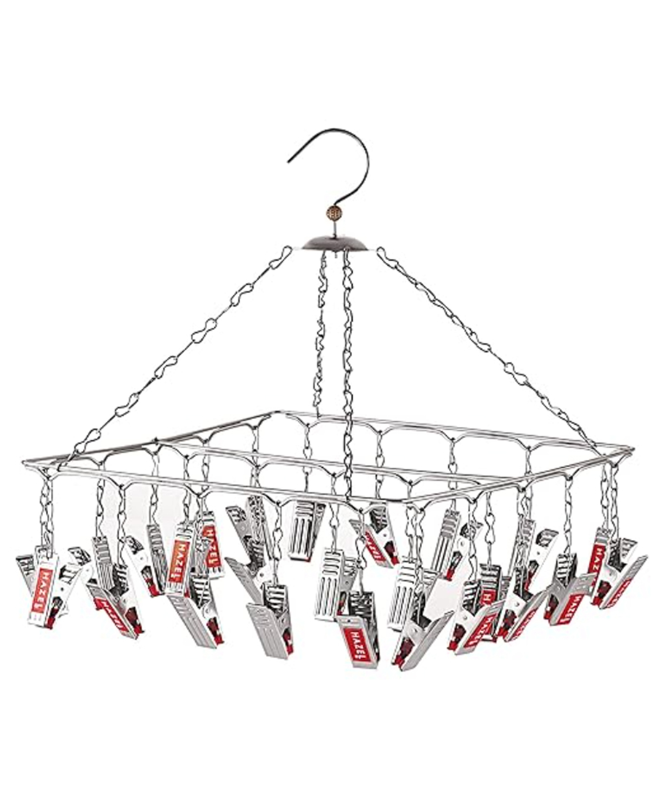 HAZEL Stainless Steel Square Hanger, 25 Clips with Plastic Grip, Silver-picture-0