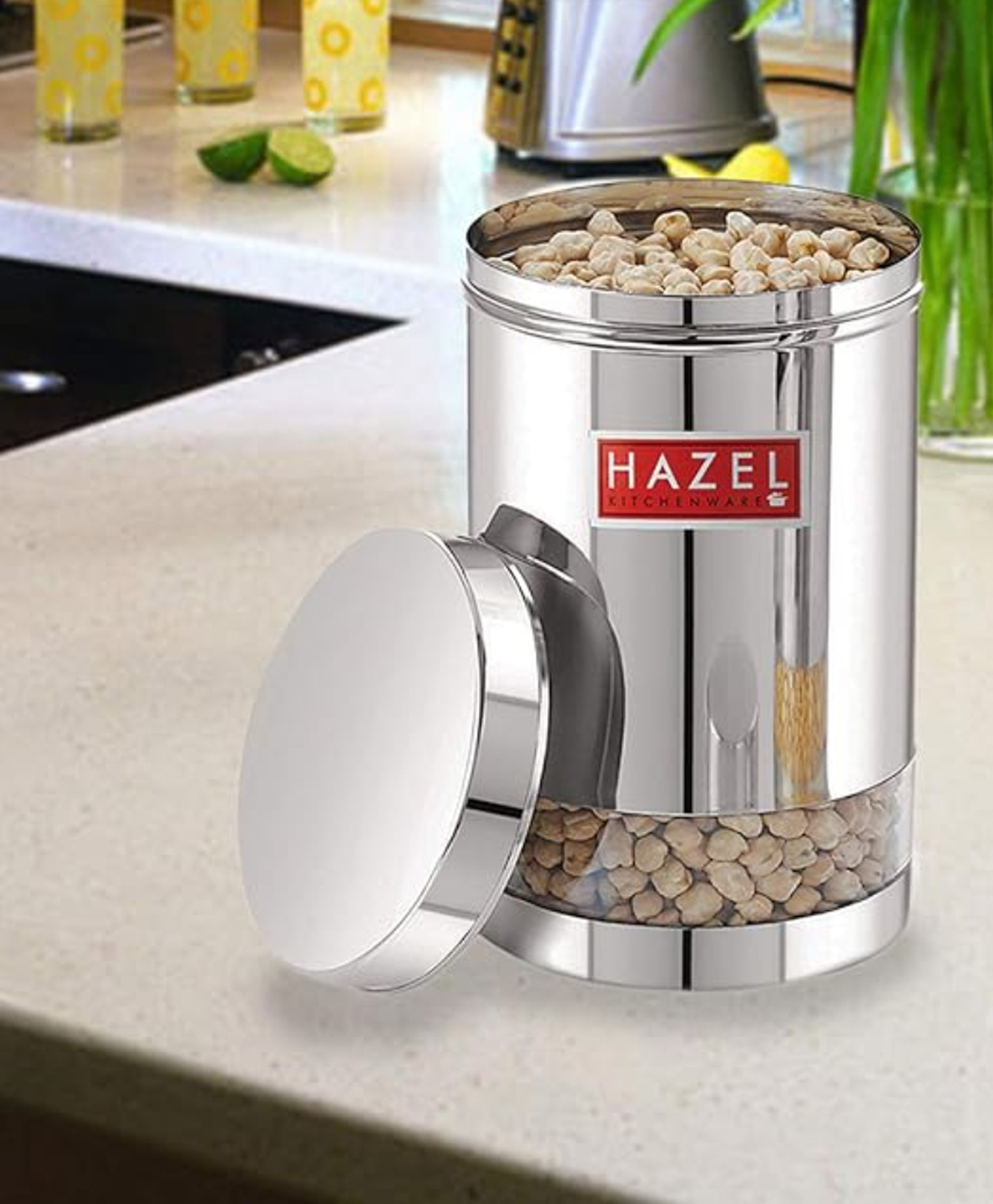 HAZEL Stainless Steel Transparent Glossy Finish See Through Container, Silver, 1 PC, 1700 ml-picture-36