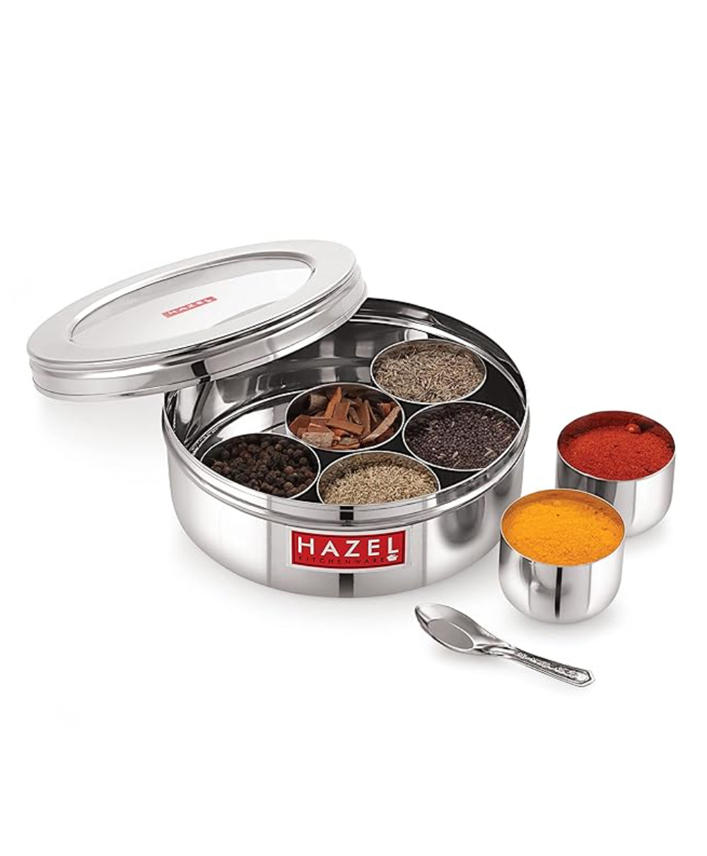 HAZEL See Through Stainless Steel Masala Dabba Spice Box with 7 Wati and Small Spoon-image-17