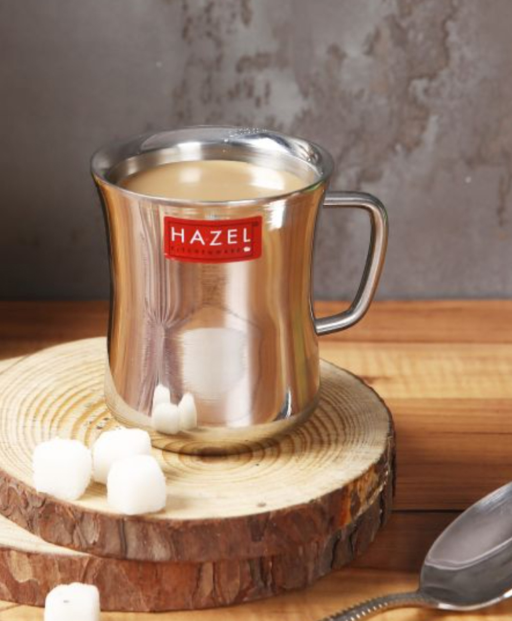 HAZEL Stainless Steel Green Tea Coffee Big Damaru Plain Mug, 1 Pc, 200 ml-image-47