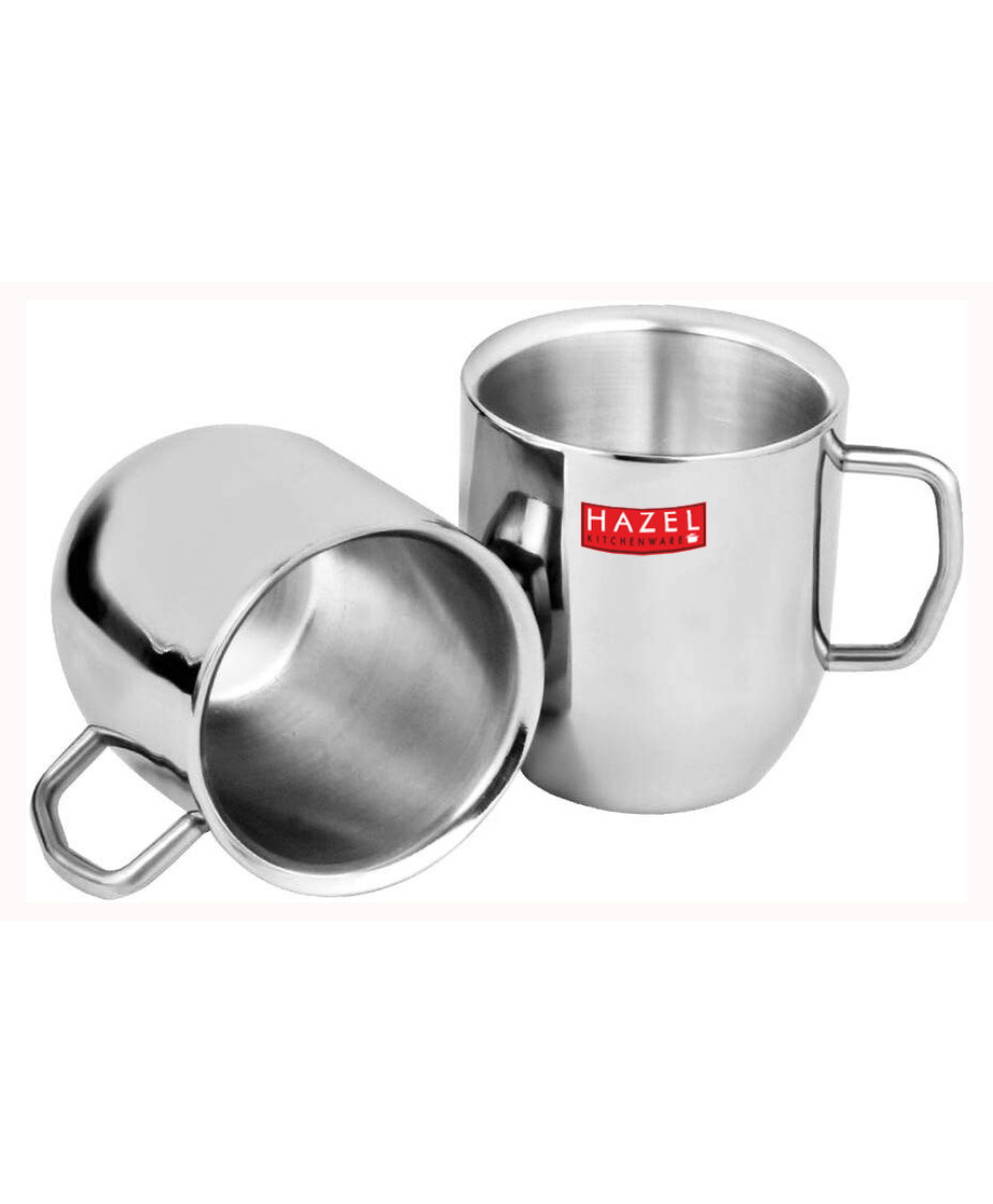HAZEL Stainless Steel Green Tea Coffee Big Cute Plain Mug, Set of 2, 300 ml (Each)-image-46