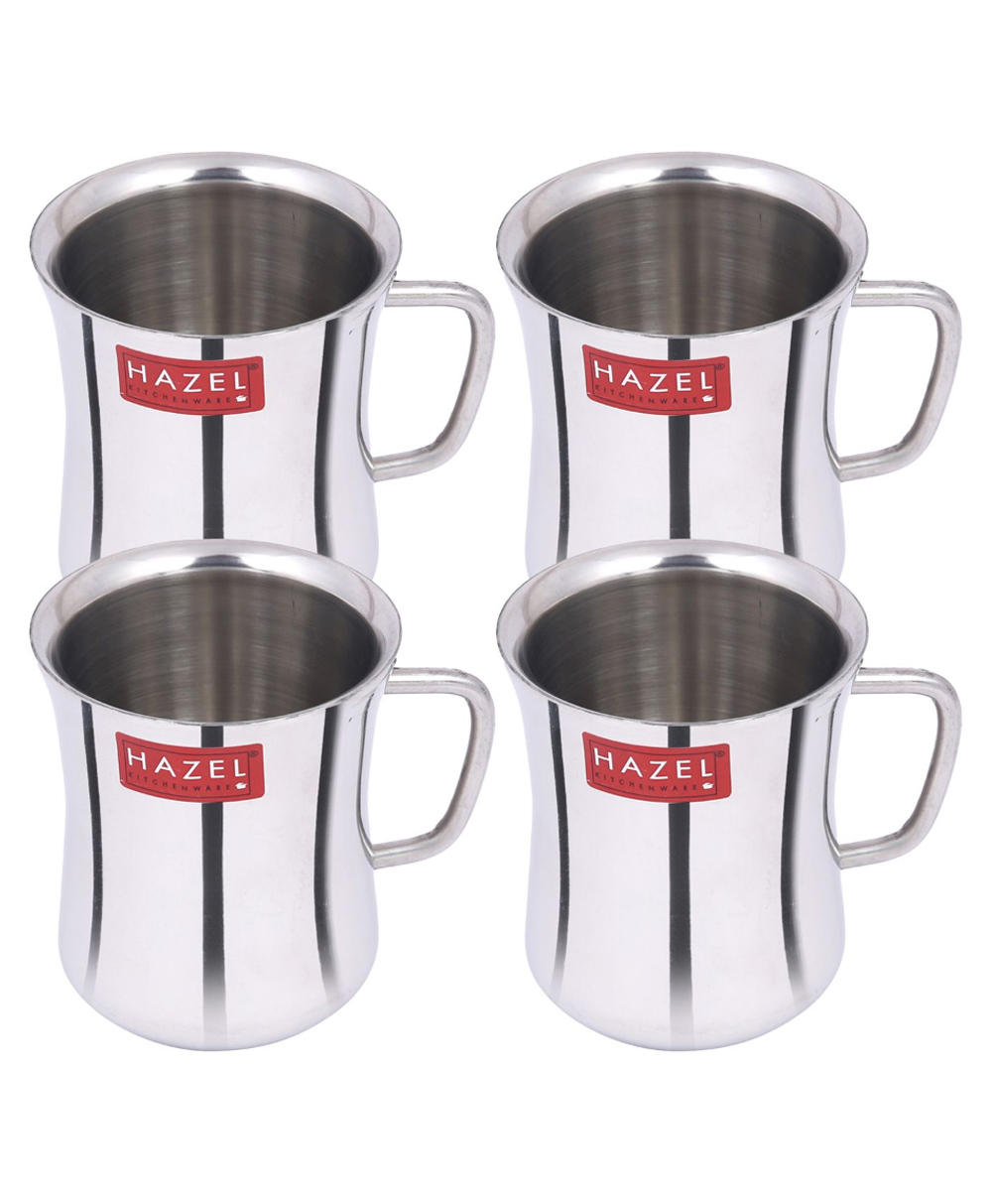HAZEL Stainless Steel Green Tea Coffee Big Damaru Plain Mug, Set of 4, 200 ml (Each)-image-45