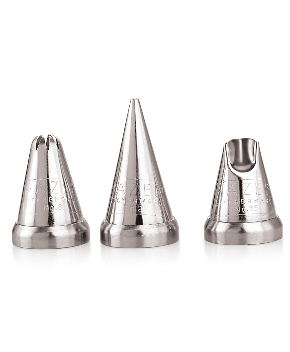 HAZEL Cake Nozzle Set of 3 | Nozzle Set For Cake |Cake Decorating Nozzle Set | Piping Bag Nozzle, (N2 Round Shape, N8 Closed Star Shape, N15 Ruffles Shape) Silver-picture-29