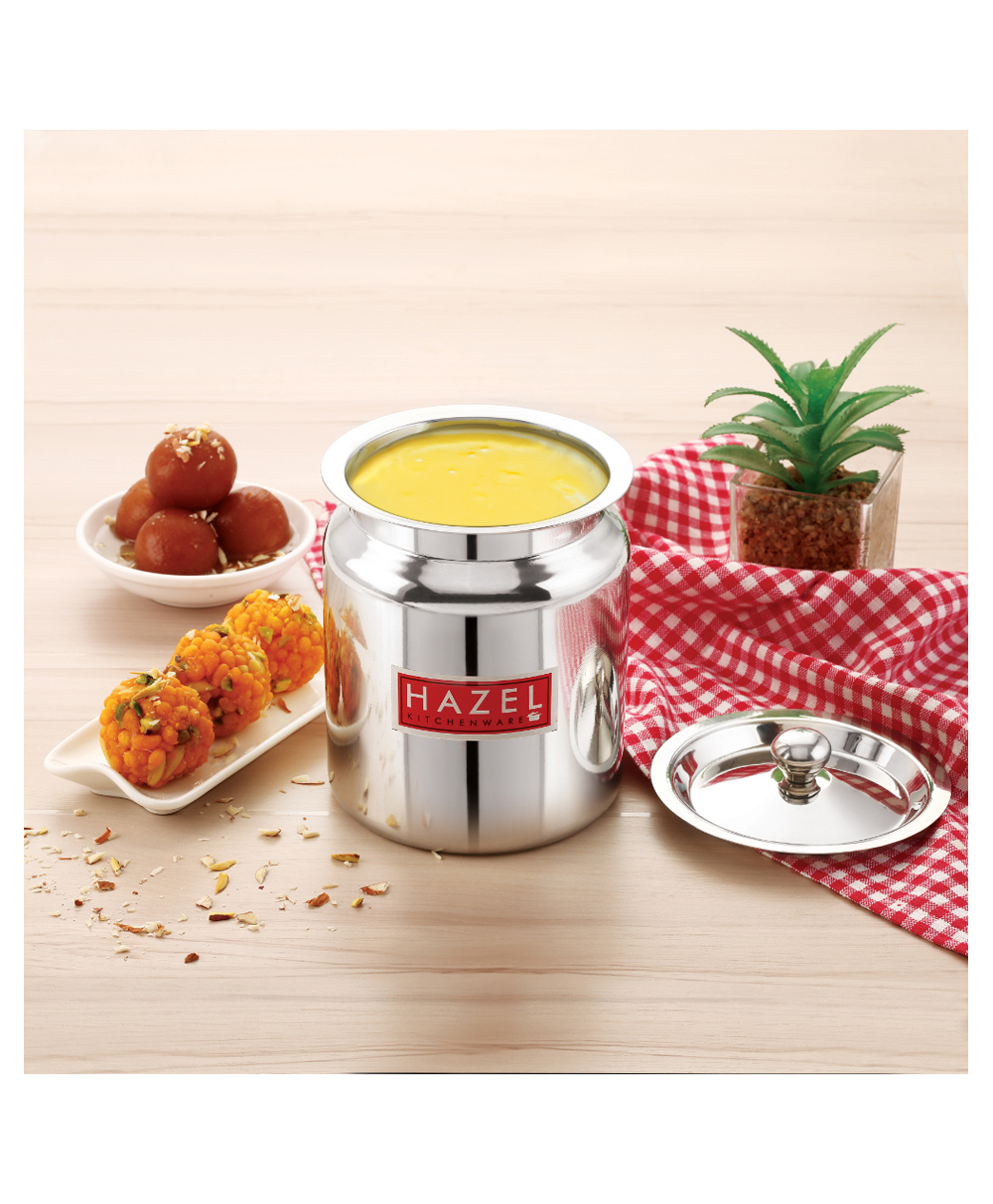 HAZEL Stainless Steel Oil / Ghee Storage Container, 400 ml, Silver-picture-12