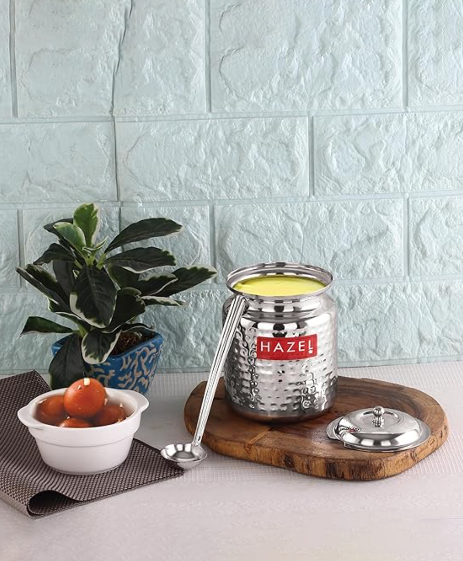 HAZEL Stainless Steel Ghee Container with Spoon | Oil Containers for Kitchen with Lid, 350 ml-image-14