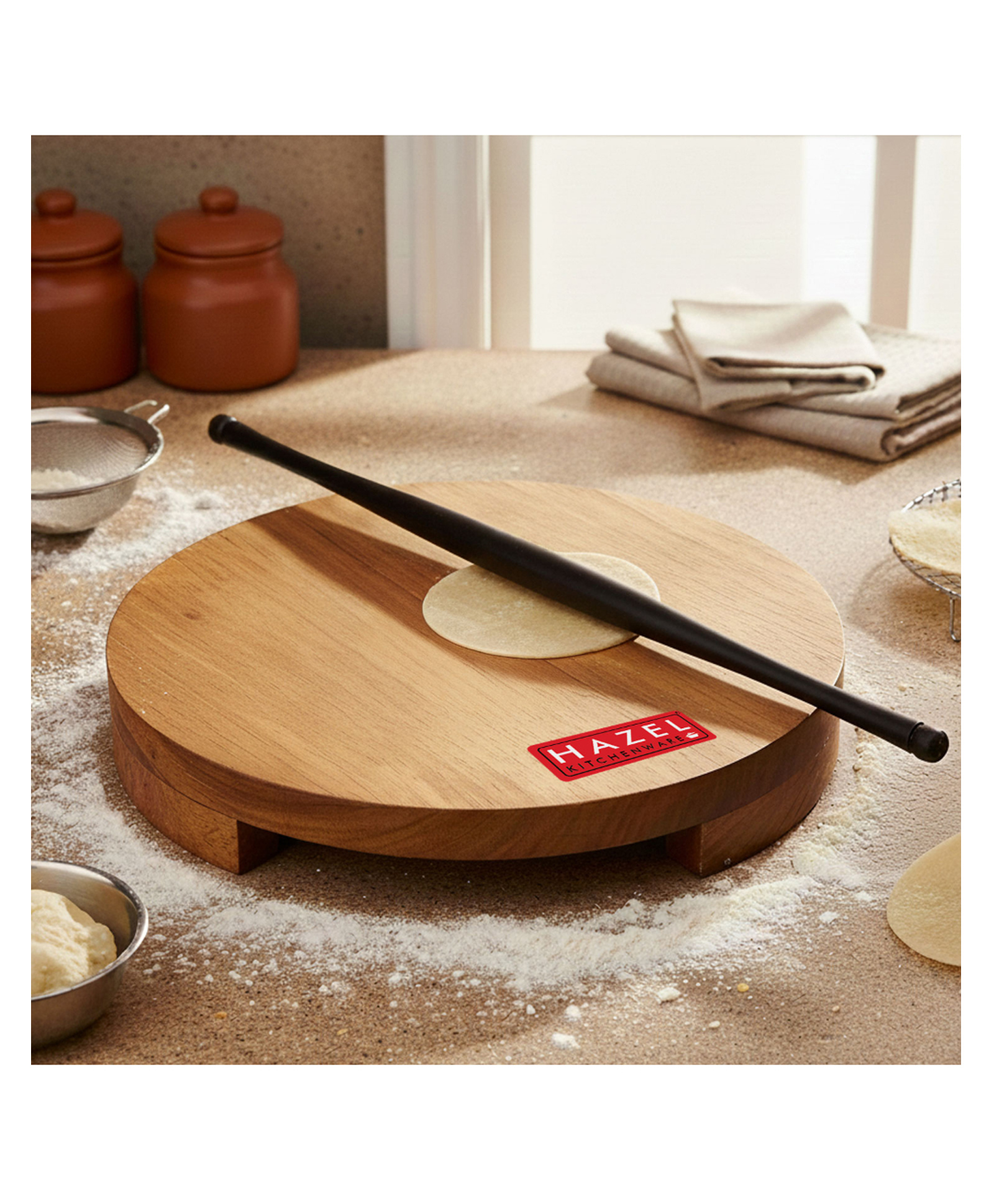 HAZEL Sagwan Polpat Chakla Roti Chapati Maker 24 cm With Sheesham Roti Roller Belan Rolling Pin 42 cm-image-16