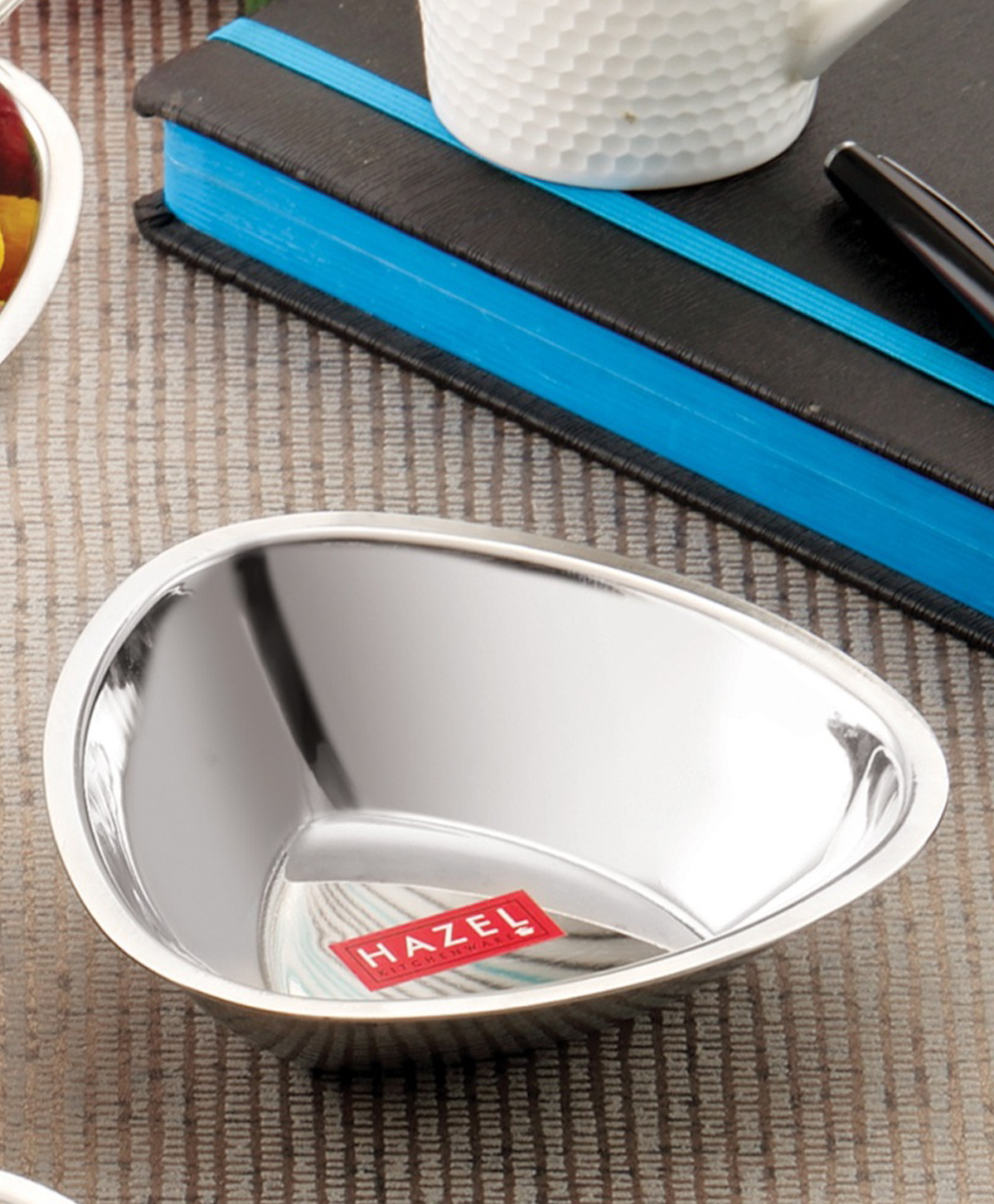 HAZEL Stainless Steel Serving Bowl With Spoon| Triangular Shaped Vati Katori | Fancy Serving Bowls For Snacks (1 Vati, 1 Spoon), Capacity 250ml, Silver-image-36