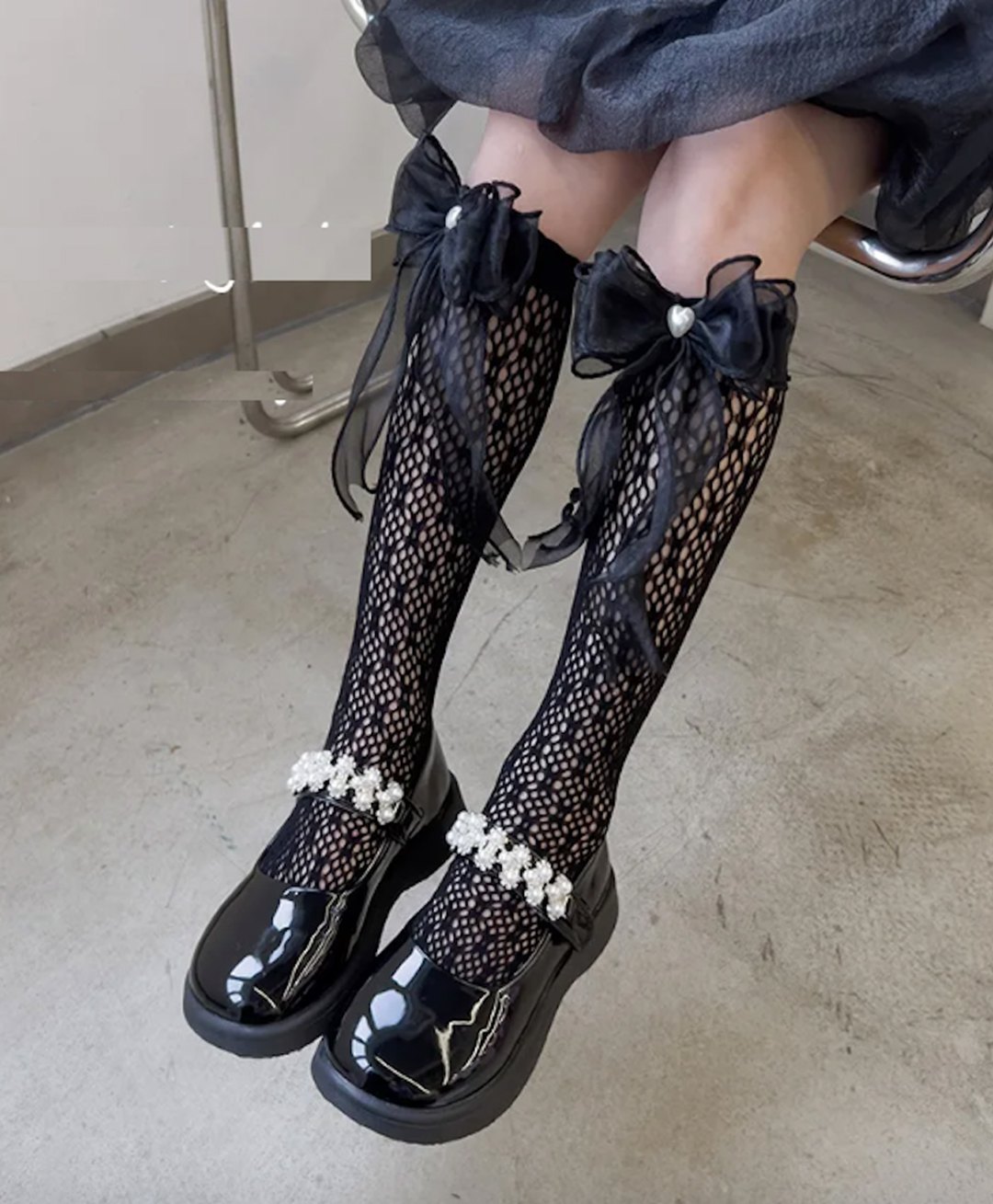 Flaunt Chic Bow & Lace  Detailed Summer Fishnet Socks  - Black-picture-11