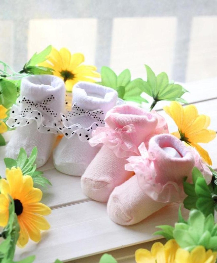 Flaunt Chic Set OF 2 Cotton Lace & Bow Detailed Socks - Pink-picture-13
