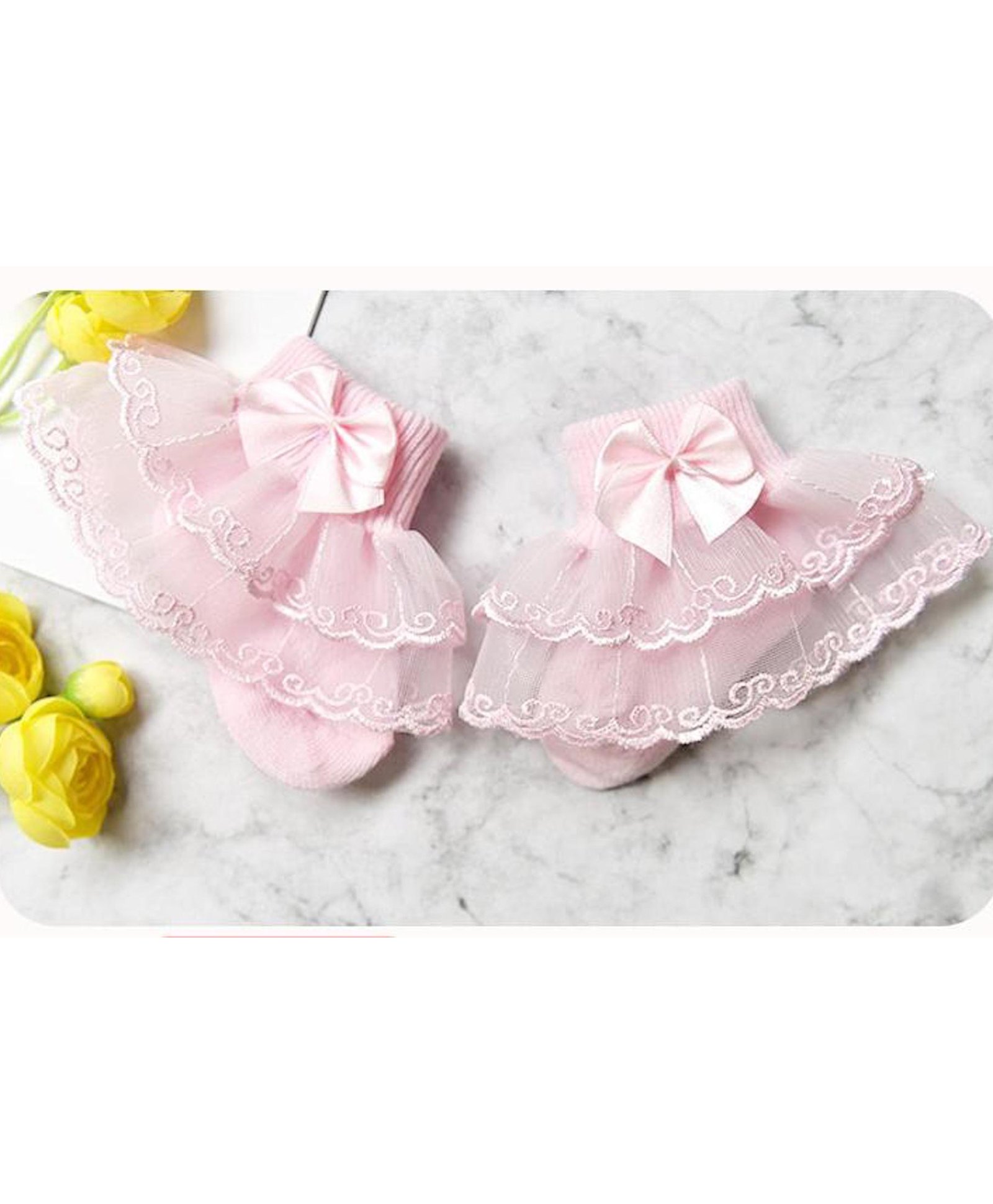 Flaunt Chic Cotton Lace And Bow Detailed Socks - Pink-image-42