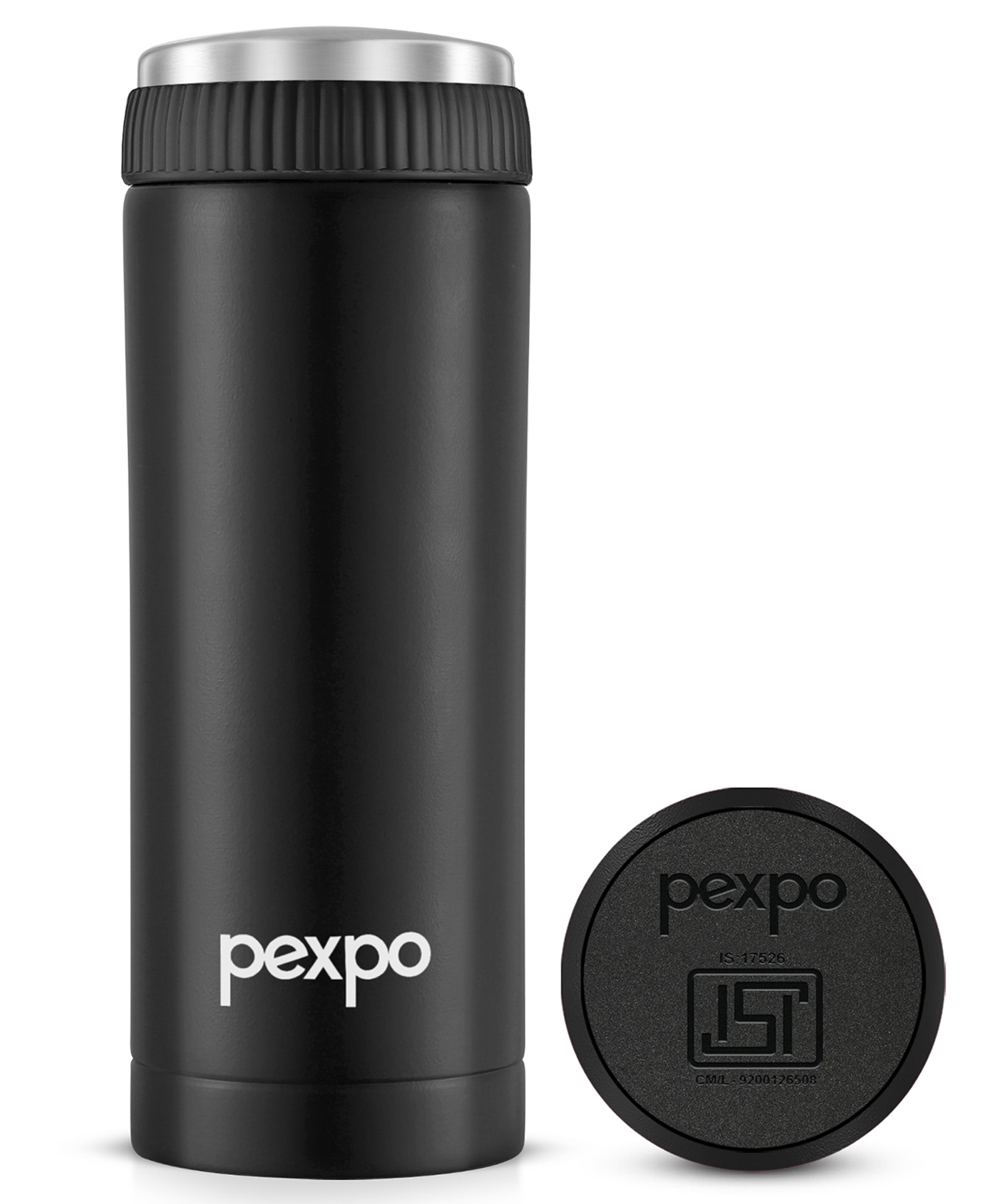 Pexpo Crypto ISI Certified Hot & Cold Flask 500ml-Knight Black Stainless Steel | Vacuum Insulated Thermosteel Flask| Leak Proof| Thermos Mug| Travel Mug | Adults| Boys & Girls-image-2