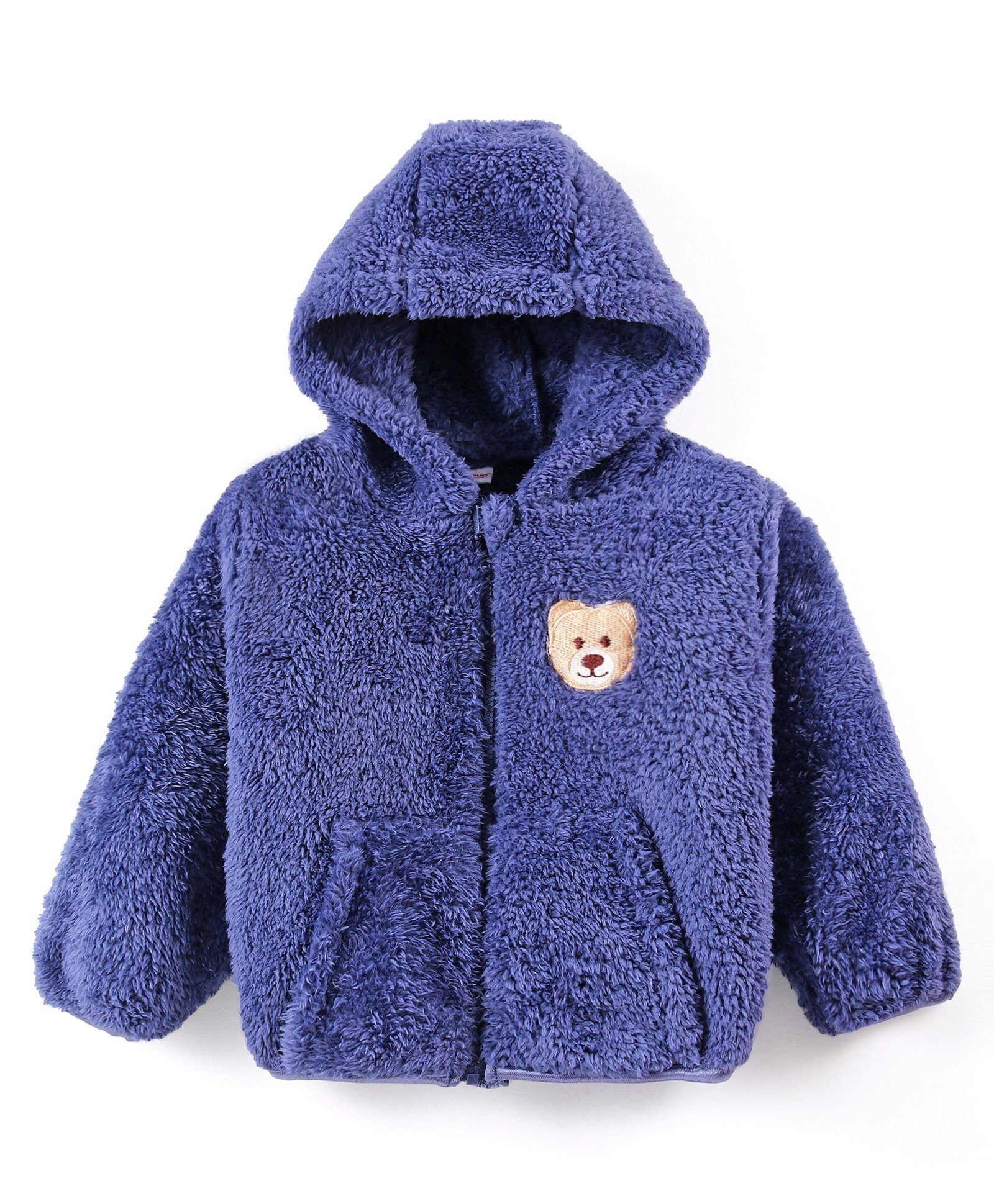 Babyhug Woven Full Sleeves Fur Hooded Winter Jacket with Bear Patch Detailing - Navy Blue-picture-26