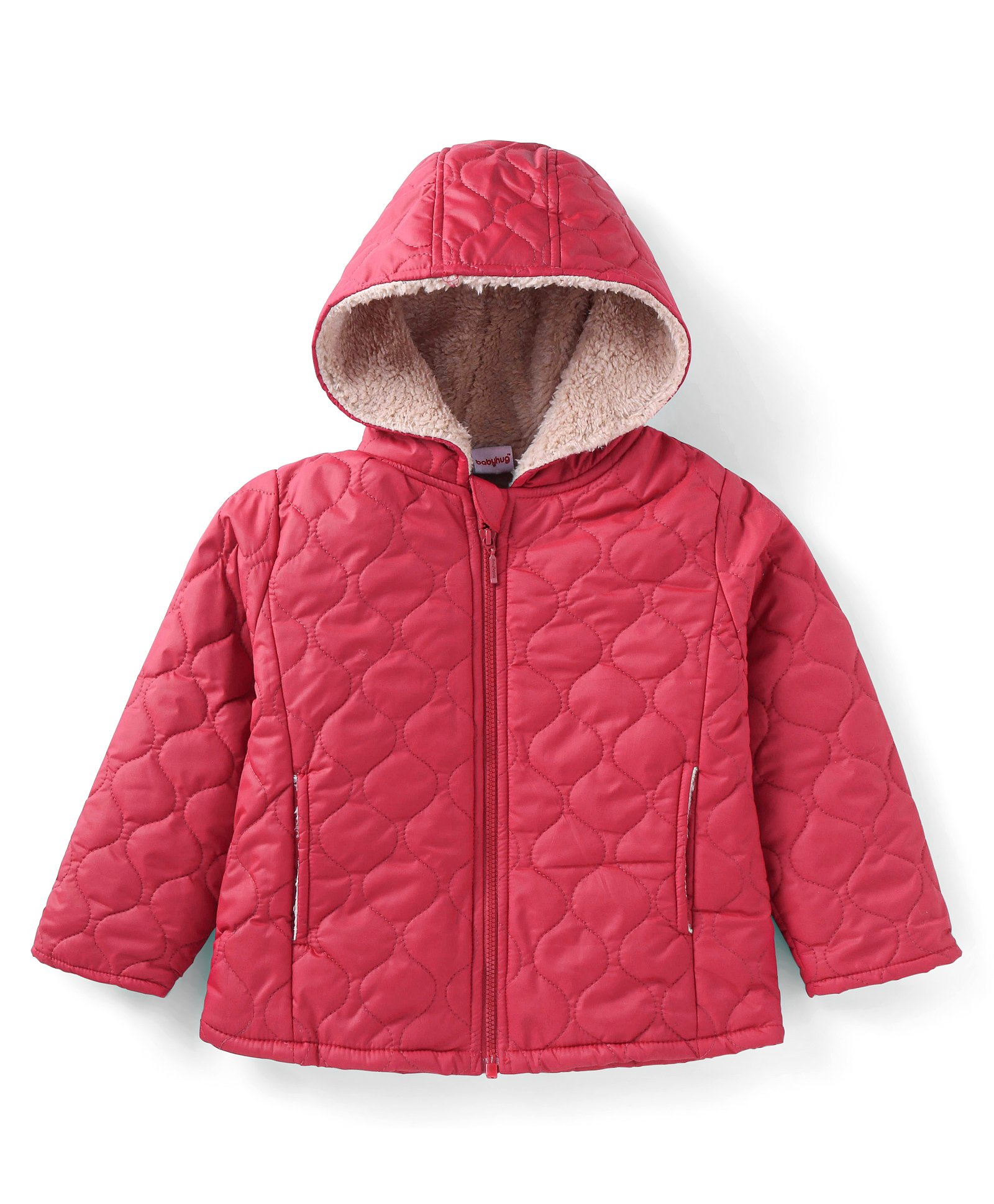 Babyhug Fur Woven Full Sleeves Padded Hooded Winter Jacket with Pockets - Dark Red-picture-34