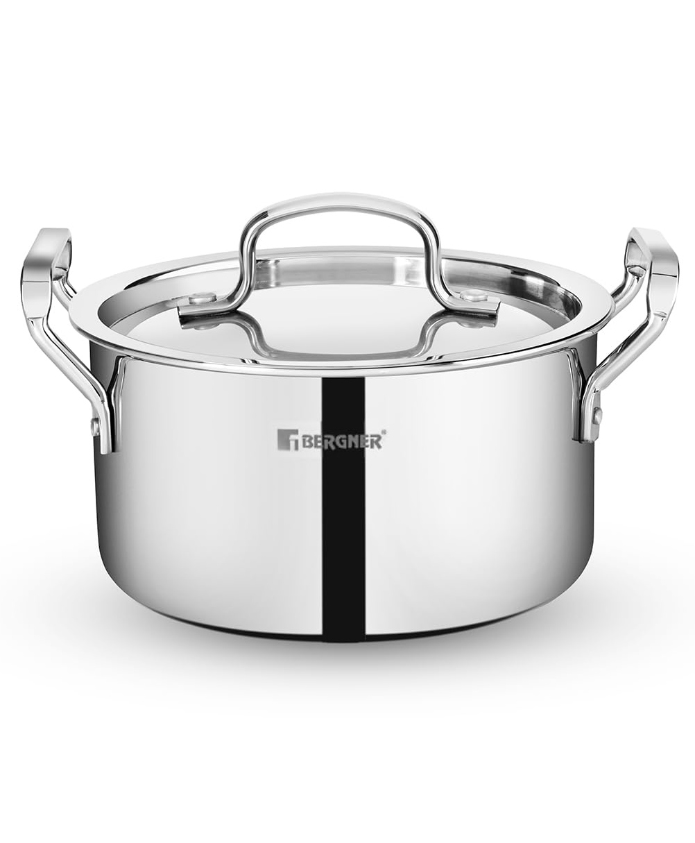 Bergner Tripro Triply Cook & Serve Casserole/ Biryani Pot/ Handi with Stainless Steel Lid, 22 cm, 4.2 Litre-image-6