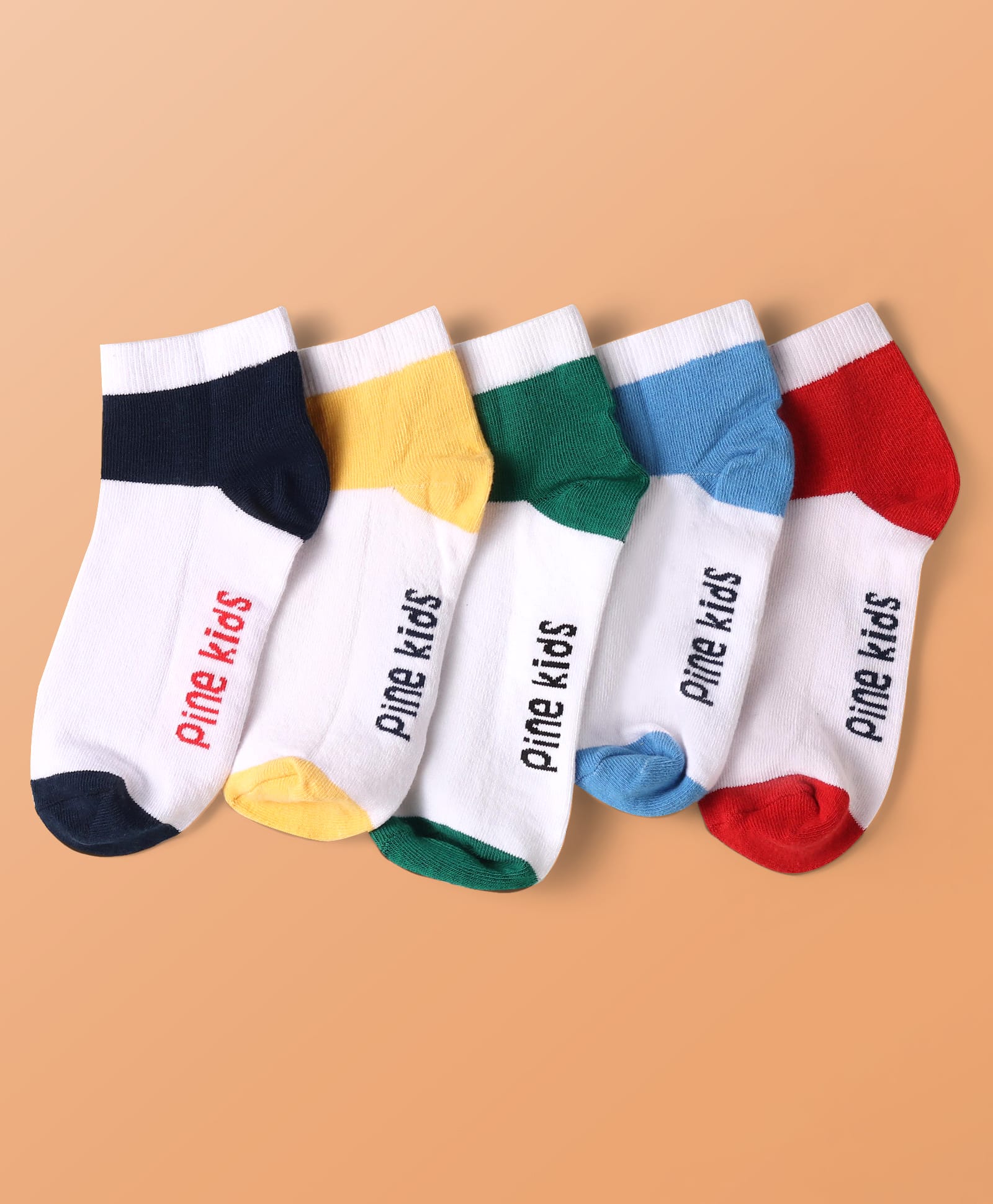 Pine Kids Knit Ankle Length Cut & Sew Color Block Socks with Brand Name Design Pack of 5 (Color May Vary)-image-3
