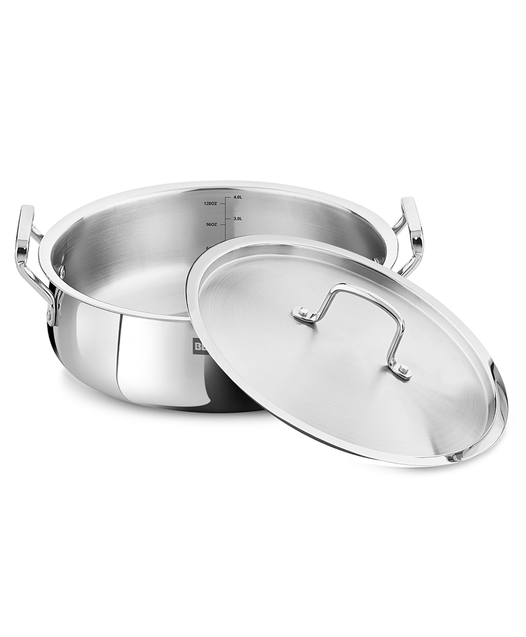 Bergner BE Bergner Essentials TriPly Stainless Steel 28 cm Biryani Handi with Lid, 6.4 L Biryani Pot, Patila Handi, Even Heat Distribution, Induction Bottom & Gas Stove Ready, 5-Year Warranty