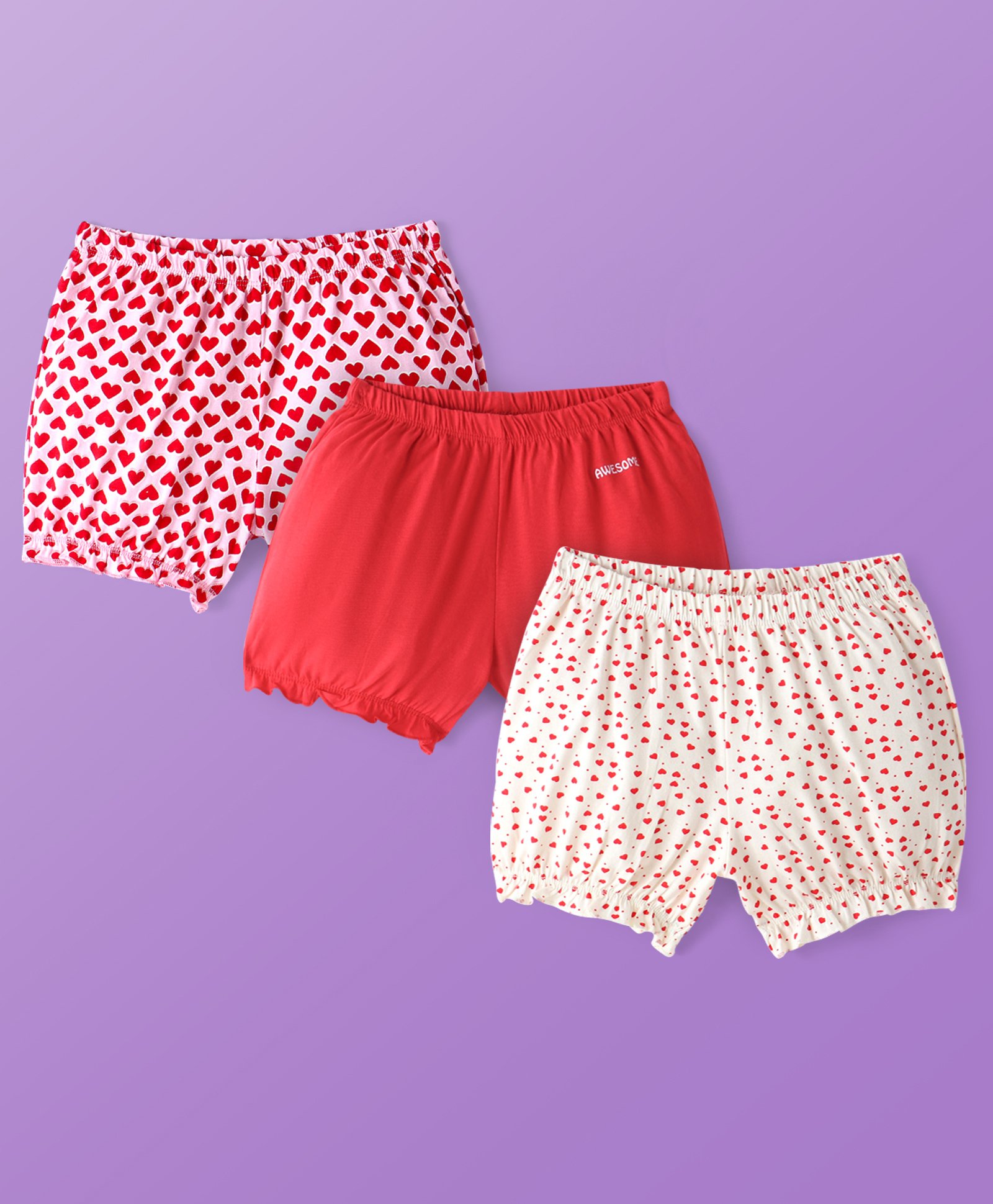 Pine Kids Cotton Lycra Knit Bloomer with Heart & Floral Print Pack of 3 - ( Color May Vary )-image-20