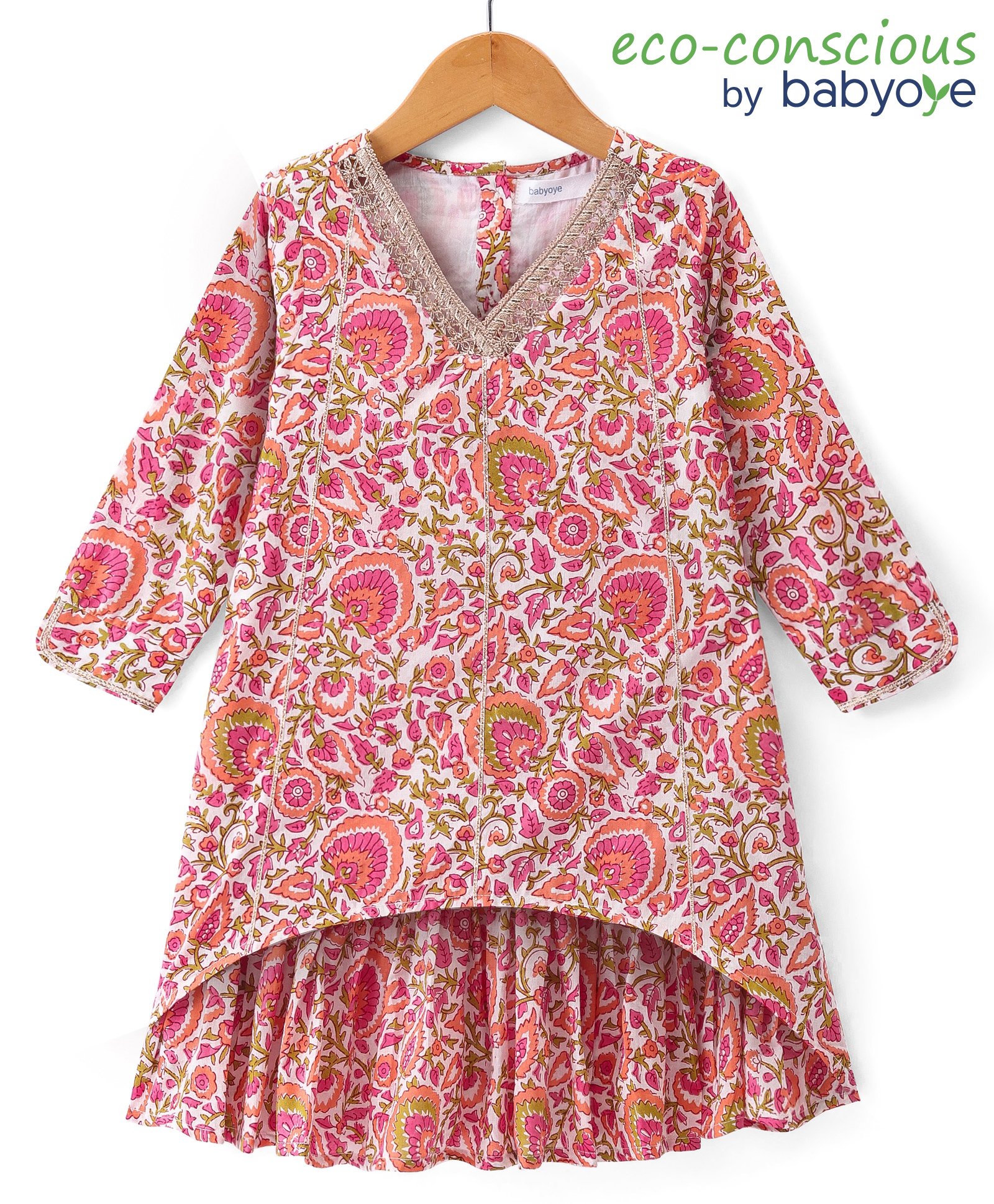 Babyoye Cotton Woven Full Sleeves ALine Dress with Floral Print - Pink-picture-24