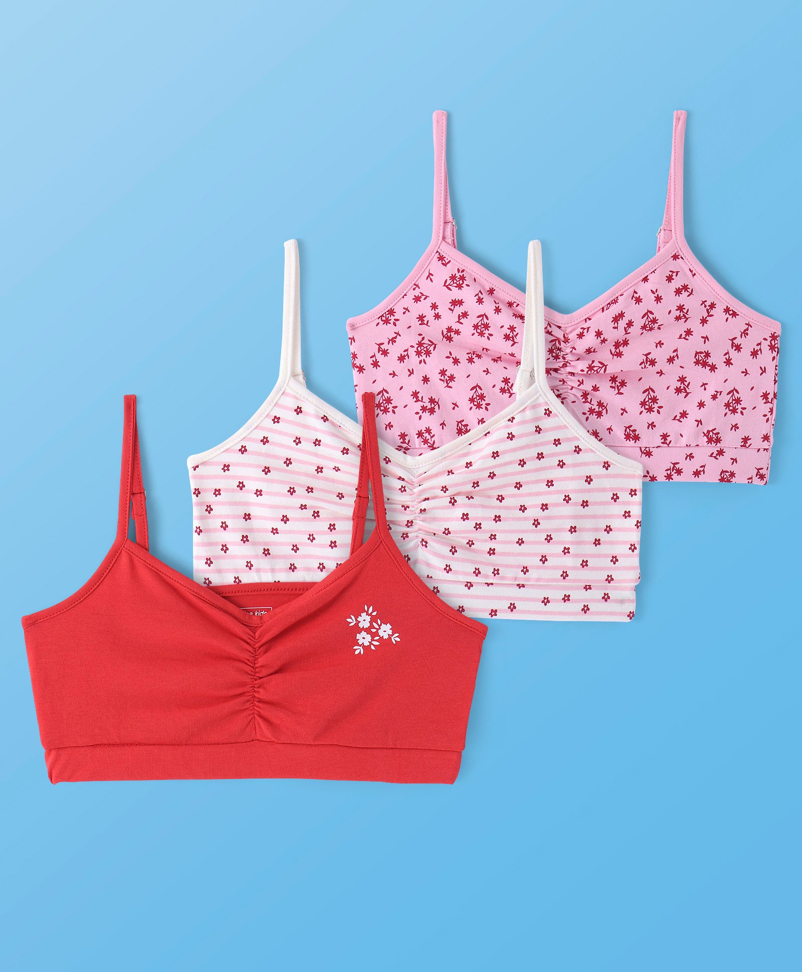 Pine Kids Cotton Sleeveless Bralettes With Floral Print Pack of 3 (Colour May Vary)-picture-10