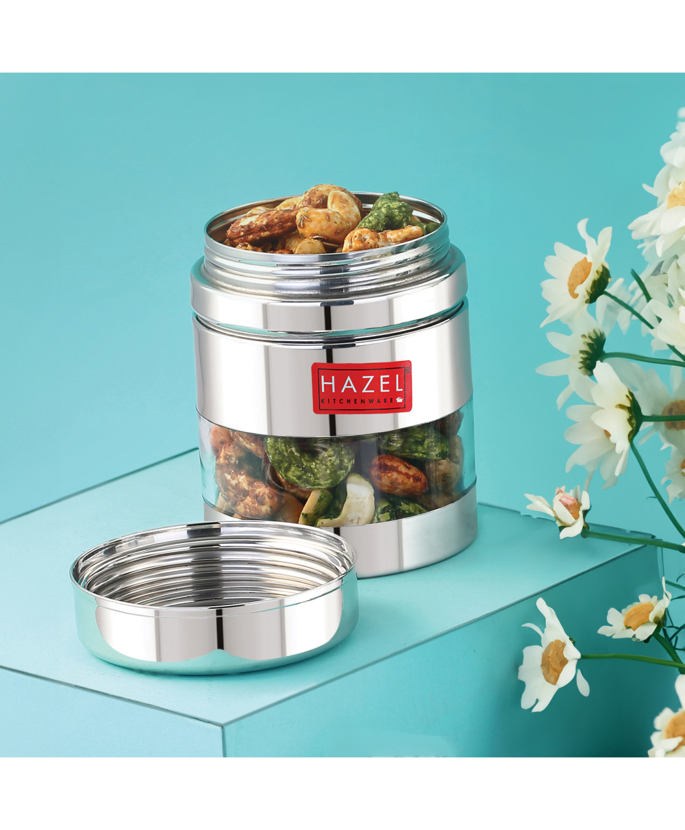 HAZEL Stainless Steel See Through Transparent Container | Kitchen Air Tight Storage Dabba, 400 ml-image-15