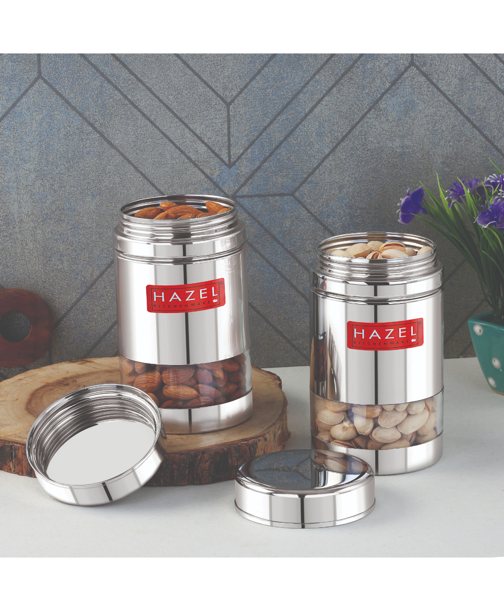 HAZEL Stainless Steel See Through Container | Kitchen Air Tight Storage Containers Set of 2, 600 ml-picture-31
