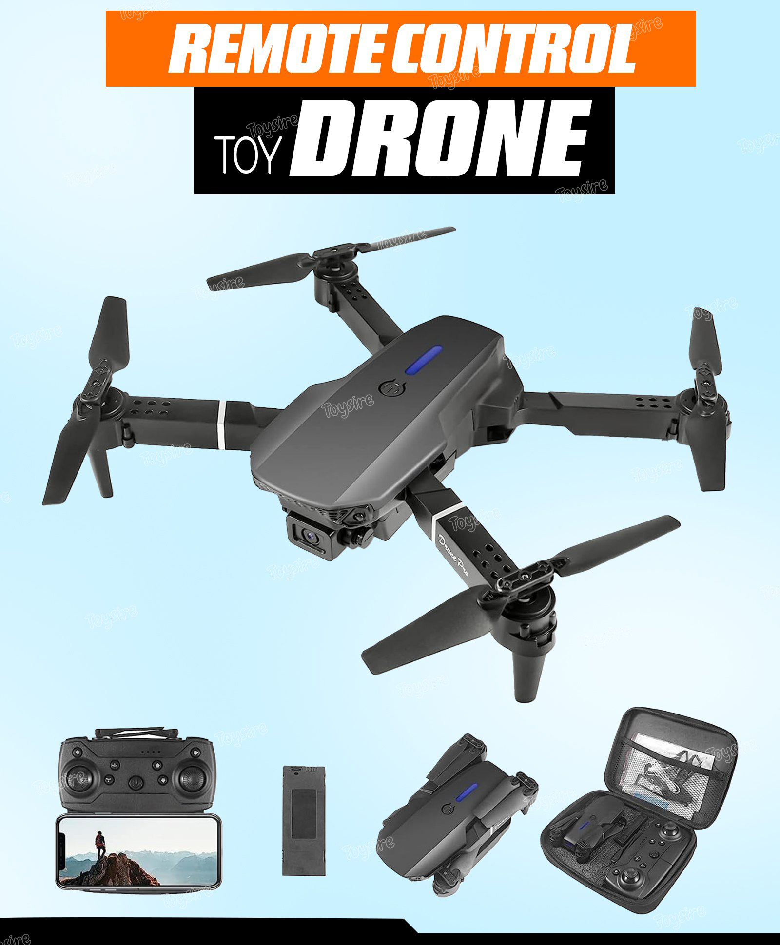 Toysire Foldable Remote Control Drone with Camera HD Wide Angle Lens Optical Flow Positioning with 1800Mah Battery WiFi FPV 4-Axis Camera with Dual Flash Lights-image-2