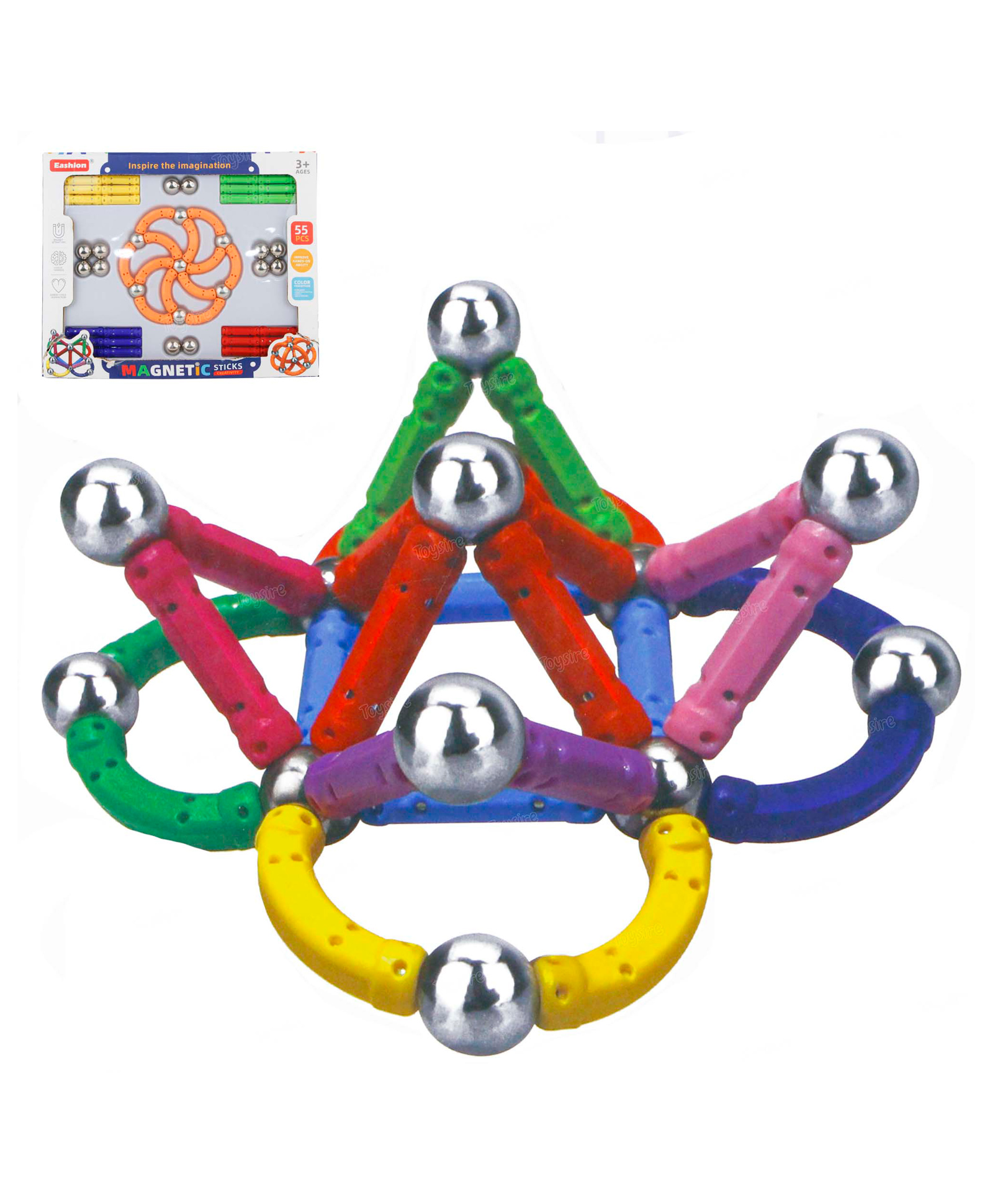 Toysire Magnetic 55pcs Sticks Building Blocks for Kids Toys for Magnetic Toys Educational Stem Learning Magnet Stick with Balls Game Set-image-43