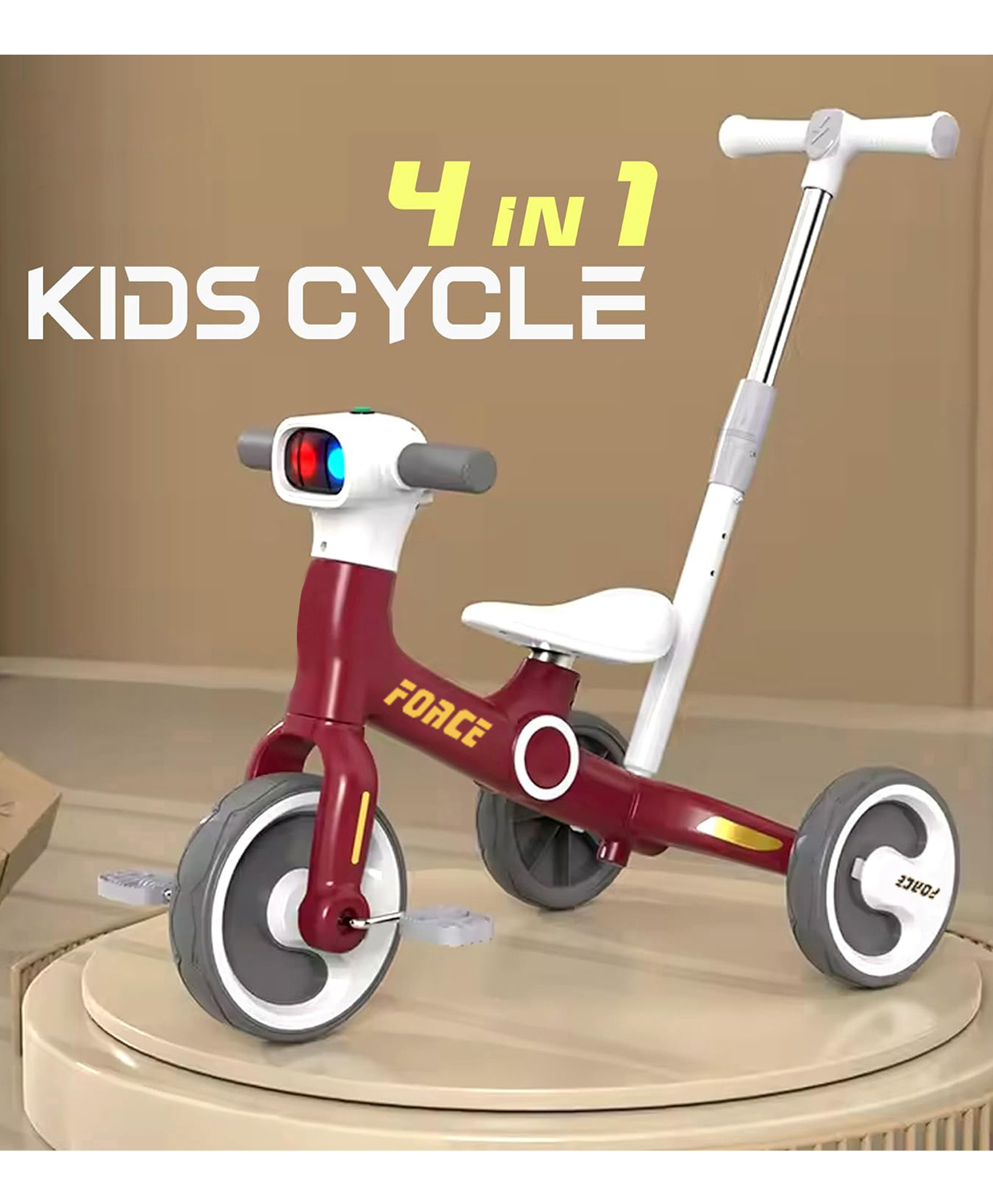 Giggle Rider 4-IN-1 Force Trike cum Convertible Balance Bike with Music Lights & Aluminum Alloy Frame with 3 Mute EVA Wheels & Big Wheel Hub with Multi-Gear Push Handle - Red-image-31