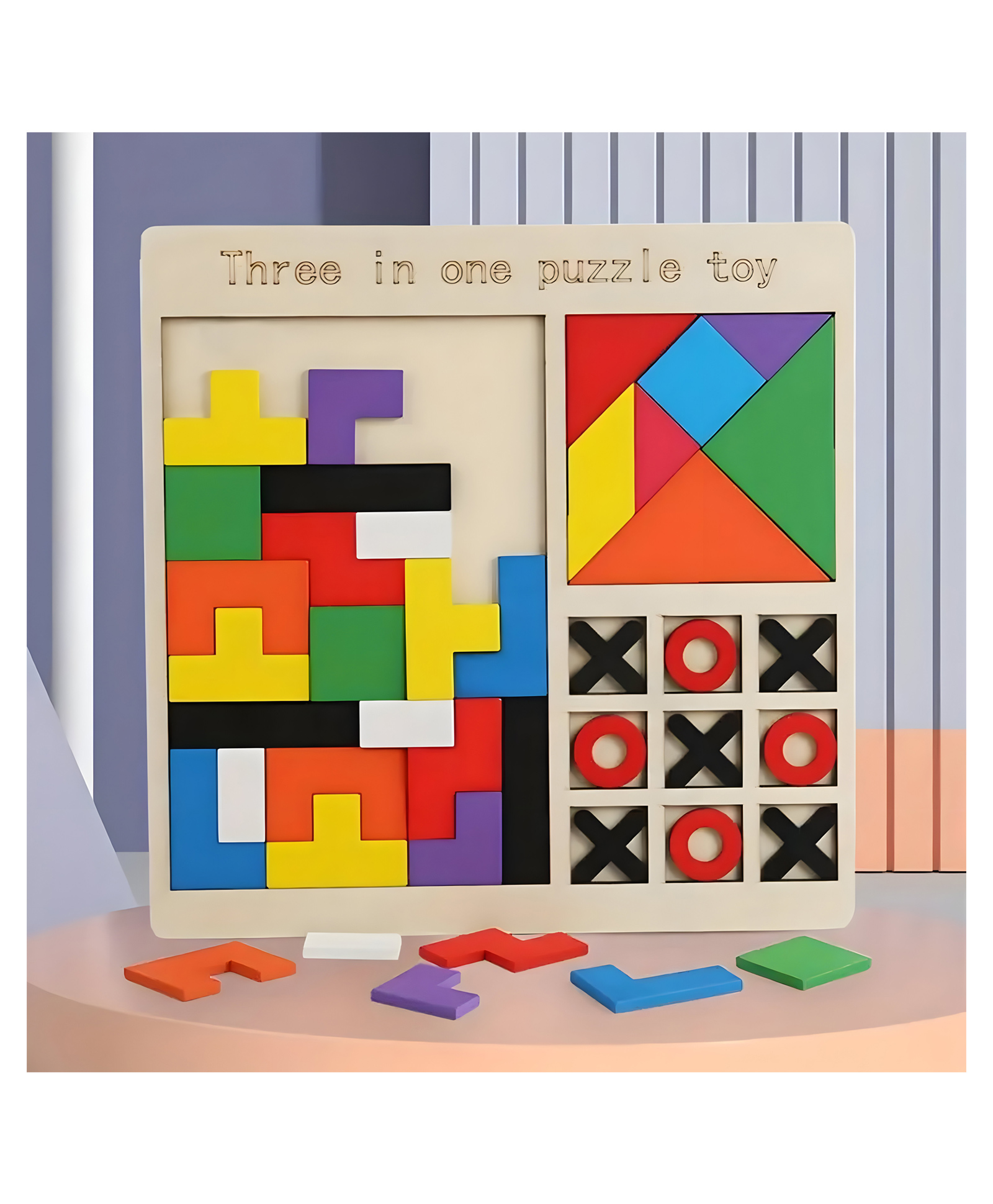 negocio Kids Wooden Children'S Educational Colorful Square Tangram Game Chess Xo Tic-Tac-Toe Nine-Square Three-In-One Puzzle Building Blocks Early Education Toy-picture-15