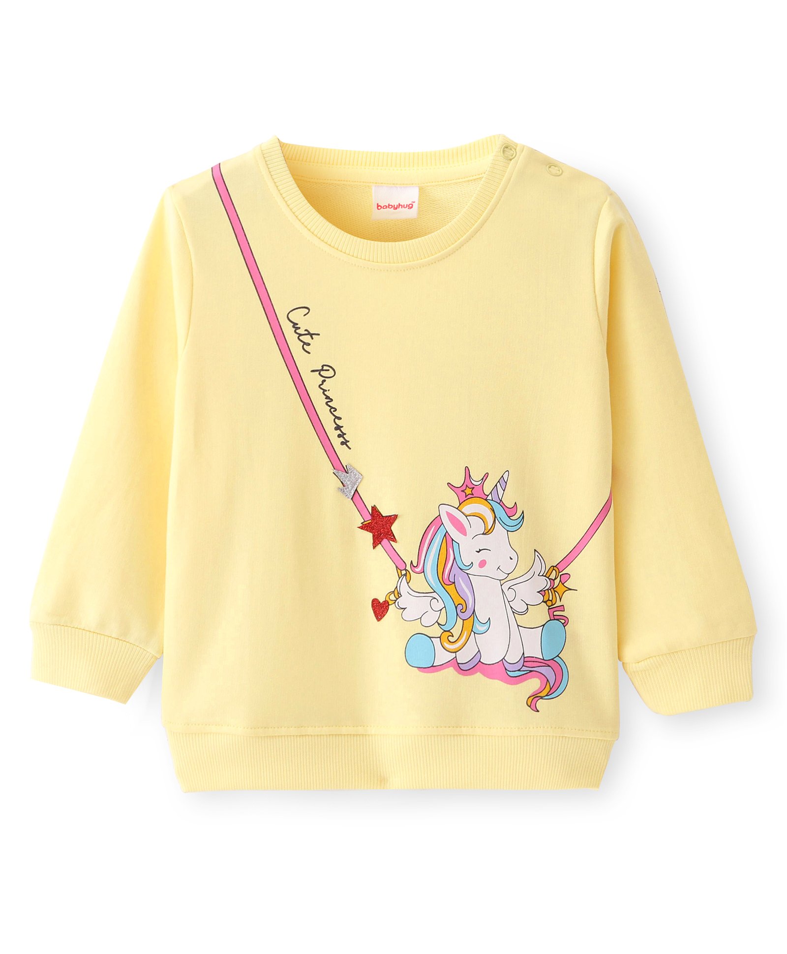 Babyhug Cotton Knit Full Sleeves Sweatshirt with Unicorn Design - Yellow-picture-11