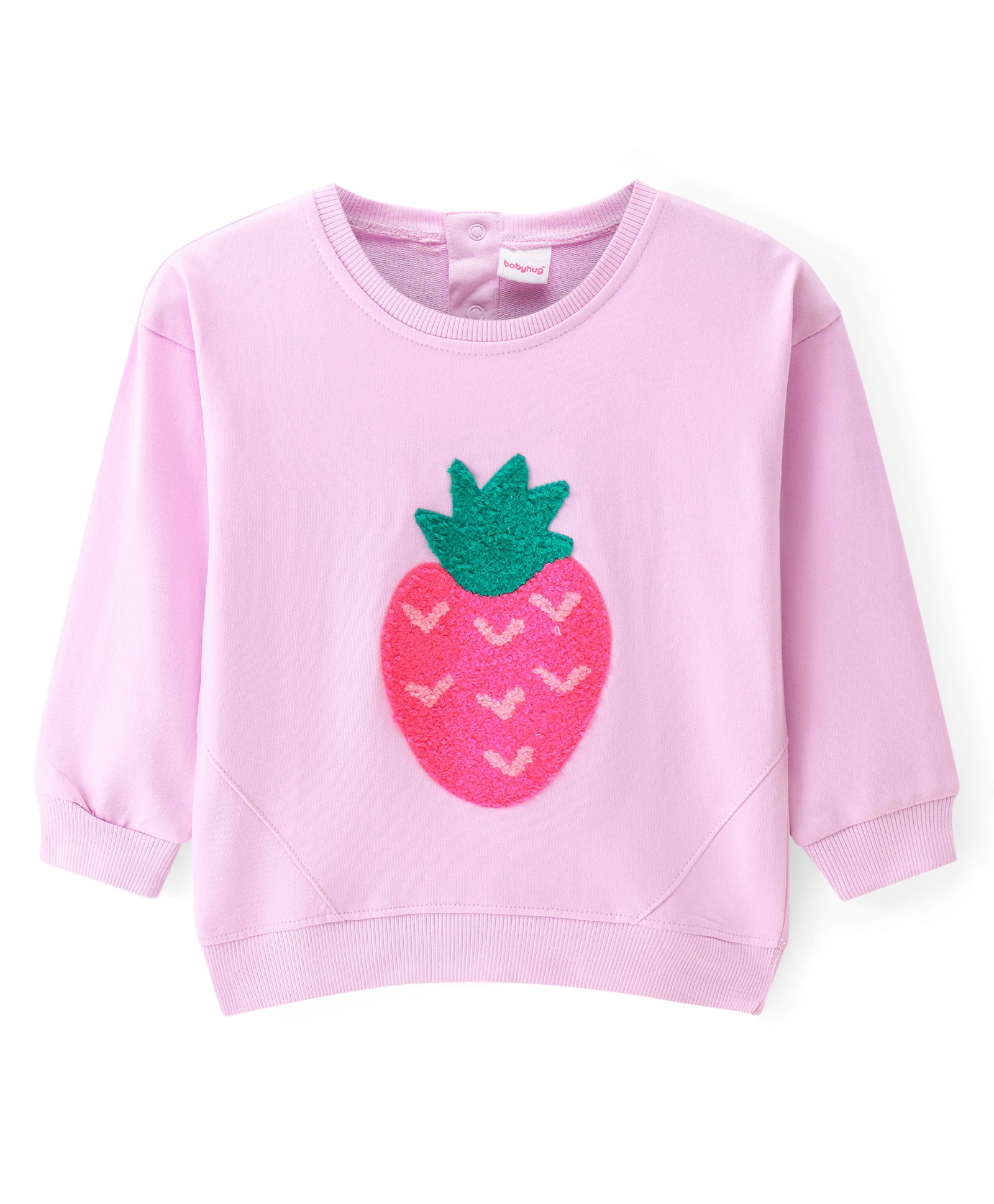 Babyhug Cotton Full Sleeves Sweatshirt With Sequinned Strawberry - Light Pink-image-6