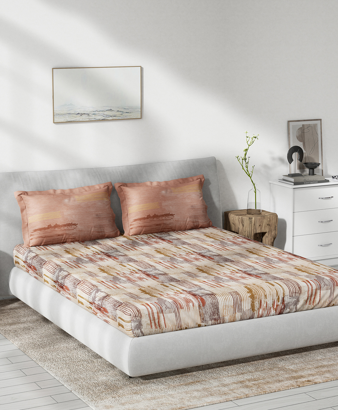 d'decor DDecor Live Beautiful Beige Brown Cotton 144 TC Queen Bedsheet with 2 Pillow Covers-picture-11