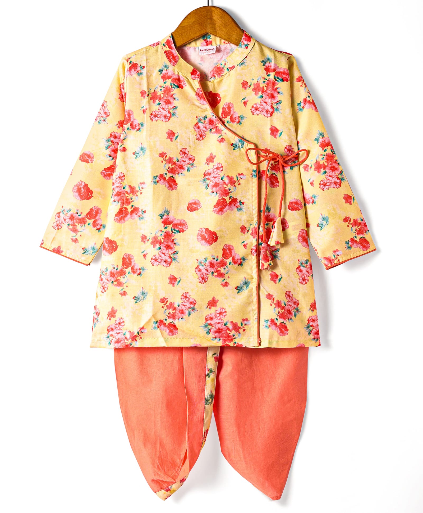 Babyhug Cambric Woven Full Sleeves Floral Printed Kurta Dhoti Set - Yellow & Orange-picture-31