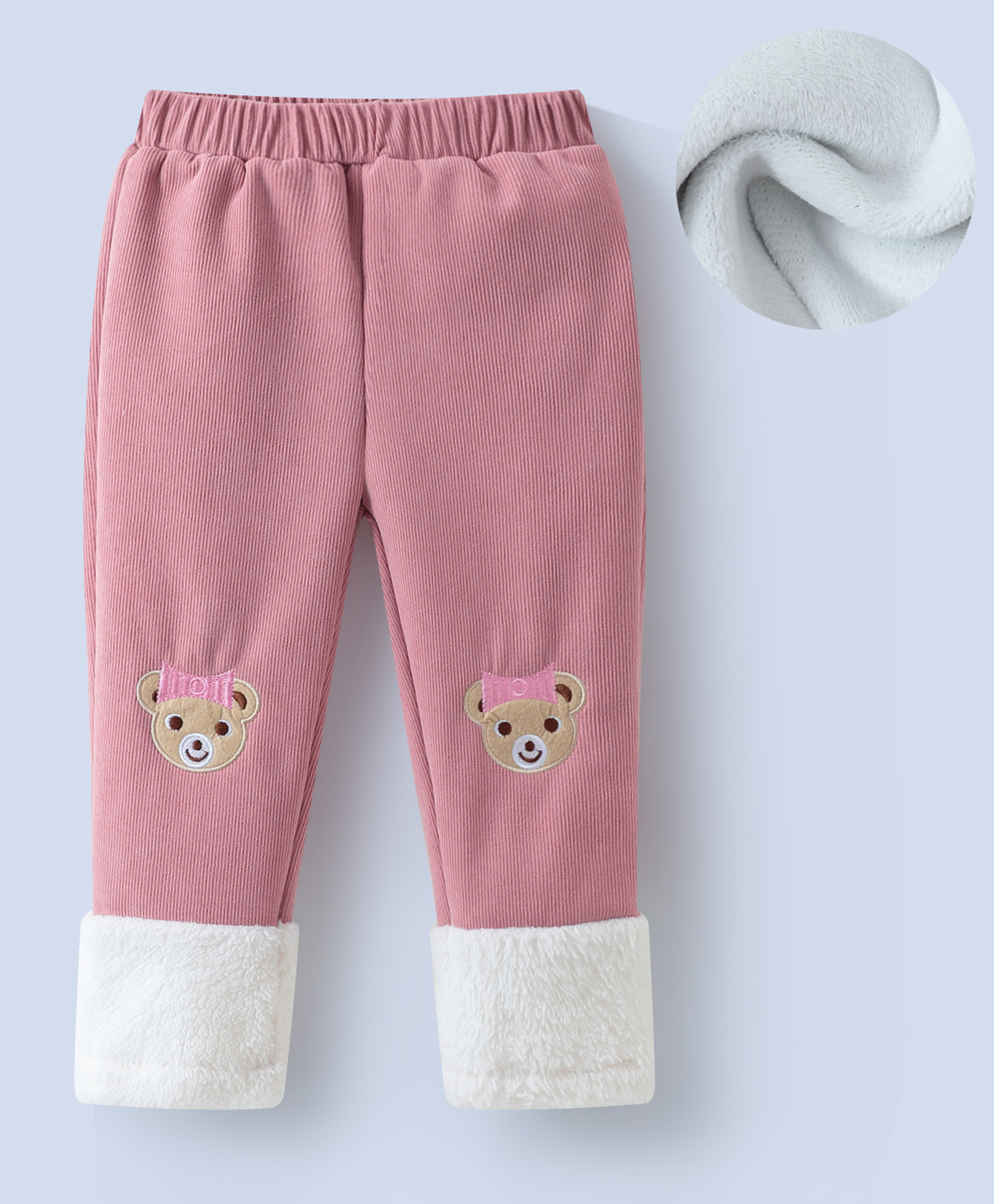 Kookie Kids Full Length Lounge Pants Bear Embroidered- Pink-image-21