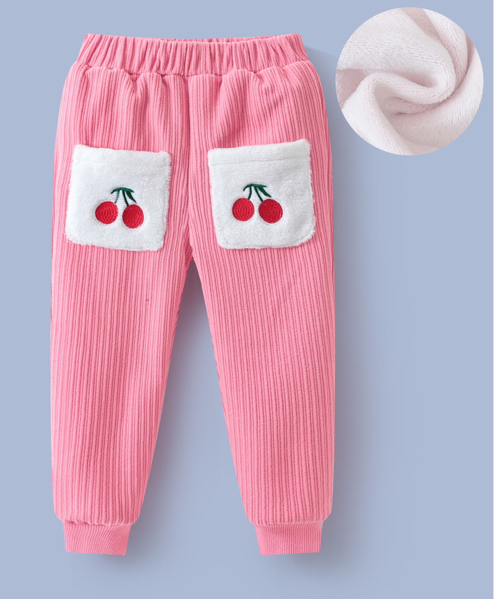 Kookie Kids Full Length Lounge Pant with Cherry Embroidery & Pockets Detailing - Pink-image-7
