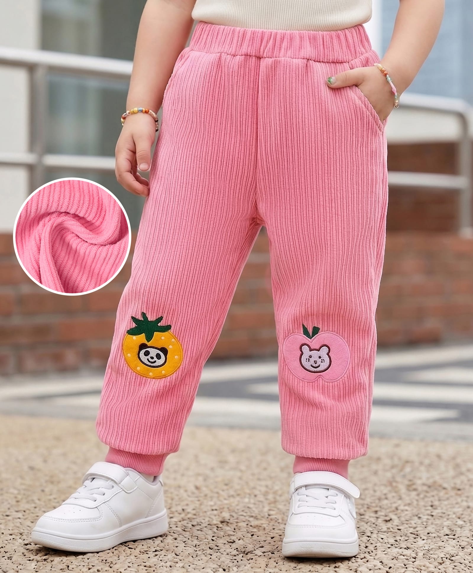 Kookie Kids Full Length Bear Embroidered Lounge Pant - Pink-picture-13