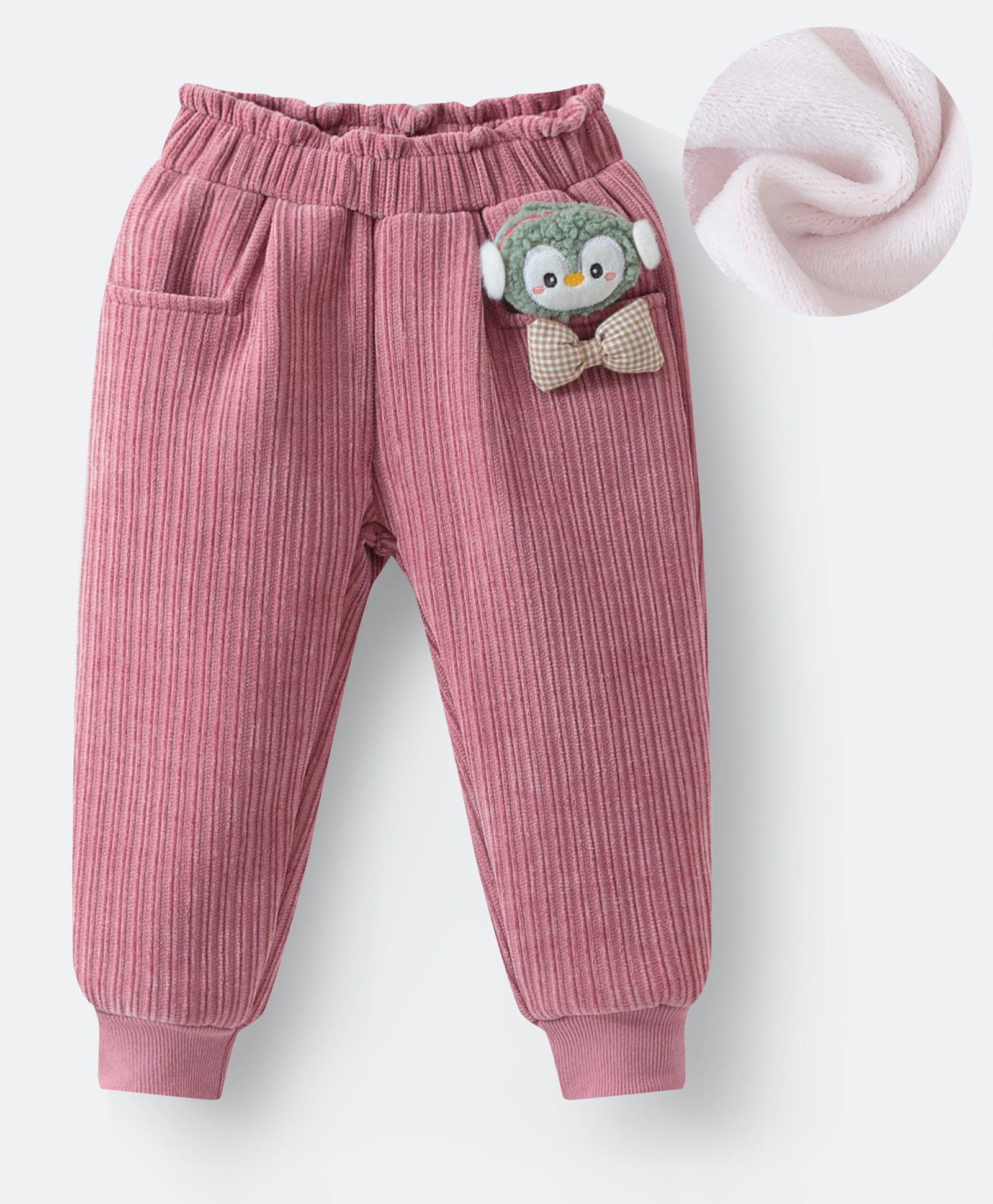 Kookie Kids Full Length Lounge Pant with Penguin & Bow Applique - Pink-image-32