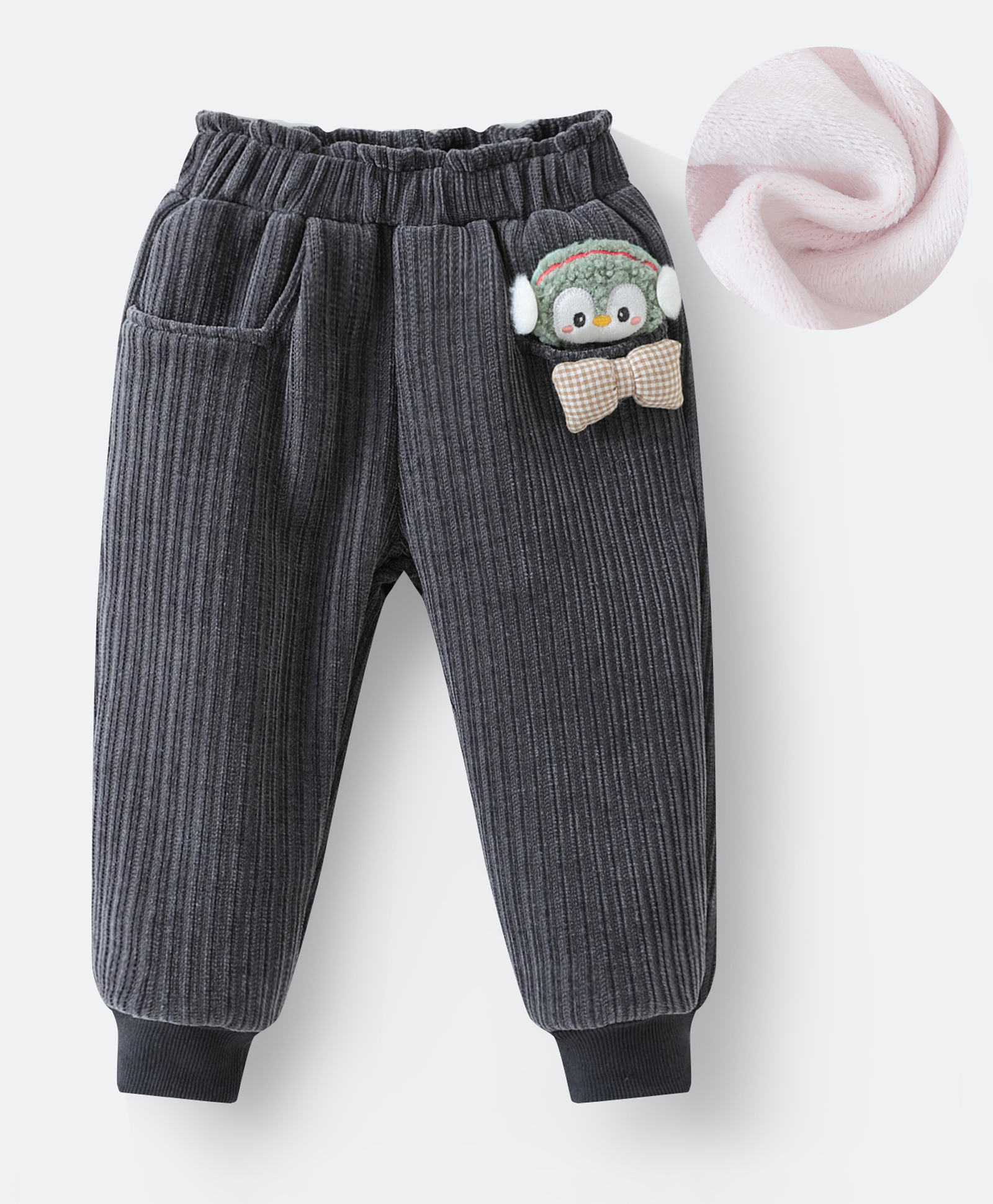 Kookie Kids Full Length Lounge Pant with Penguin & Bow Applique - Black-picture-17