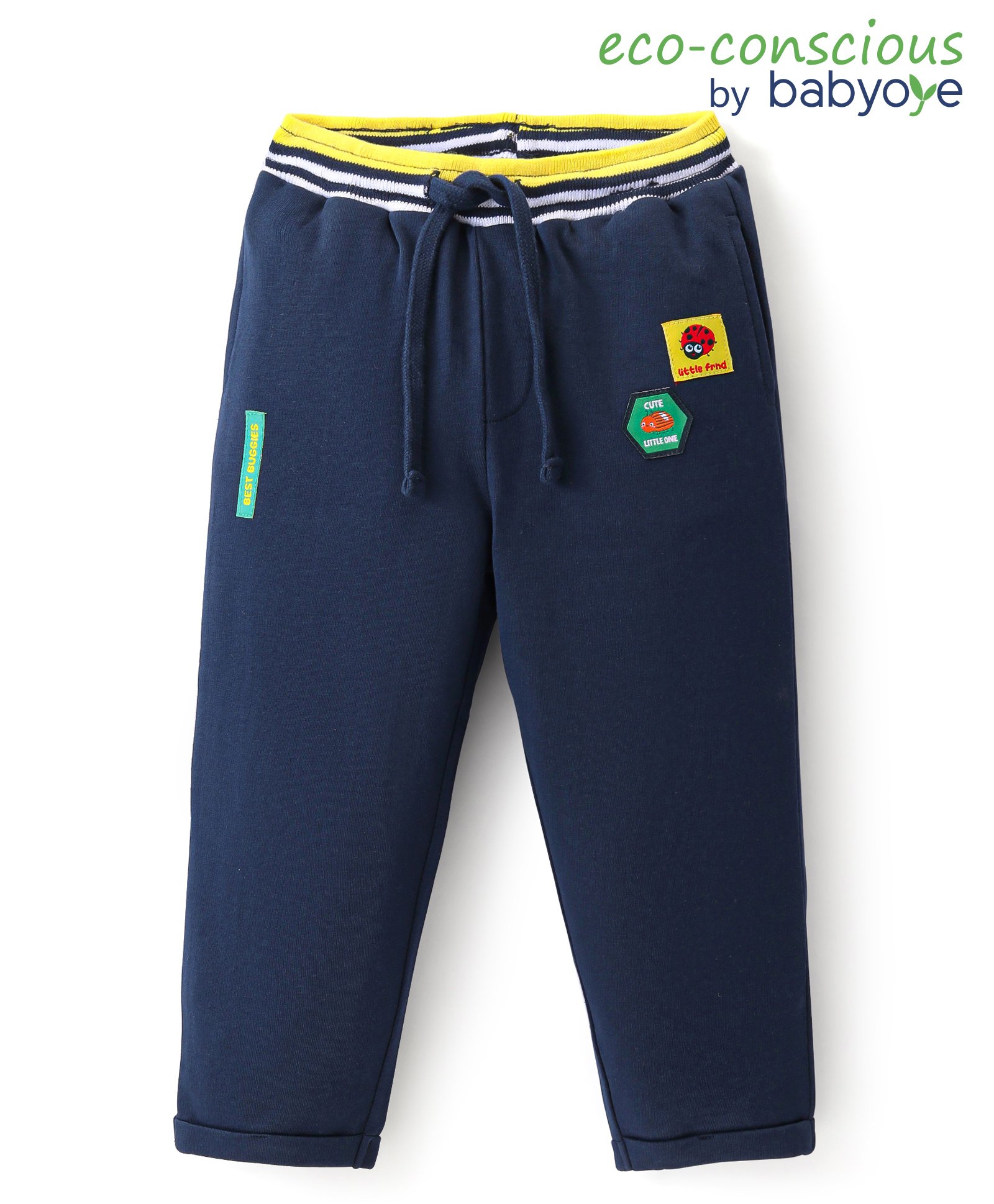 Babyoye Woven Full Length Solid Track Pant with Patch - Navy Blue-image-47