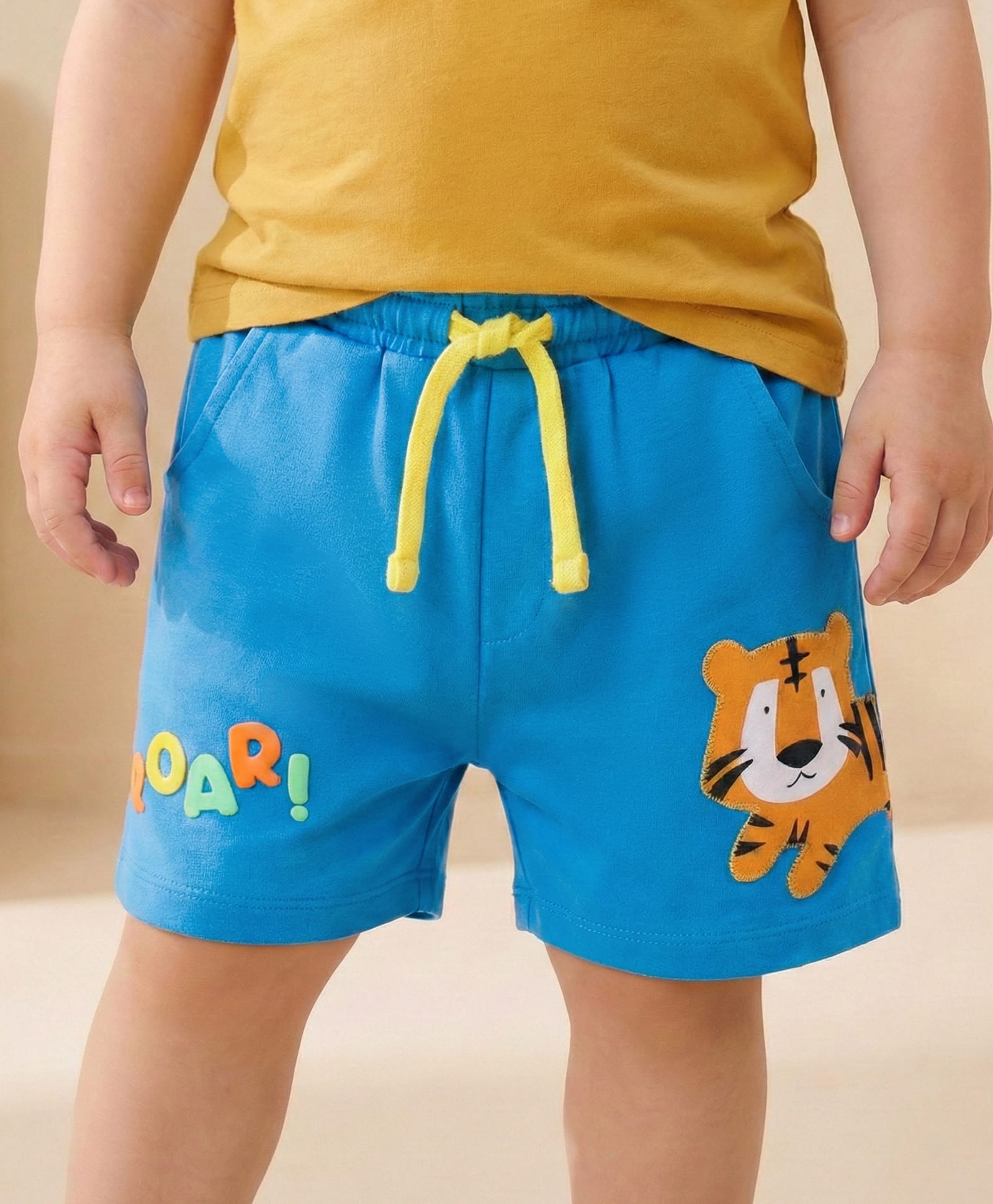 Babyoye 100% Cotton Knit Shorts with Animal & Text Print - Blue-picture-19