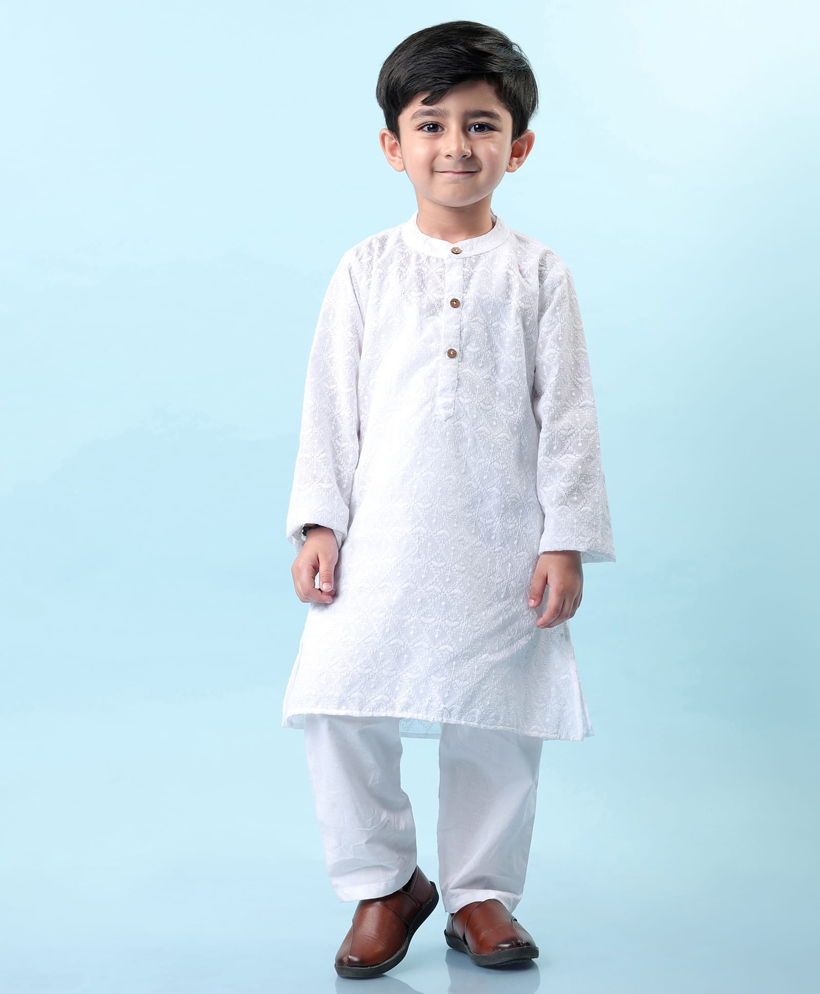 Babyhug Cotton Woven Full Sleeves Solid Embroidered Kurta Pyjama Set - White-image-19