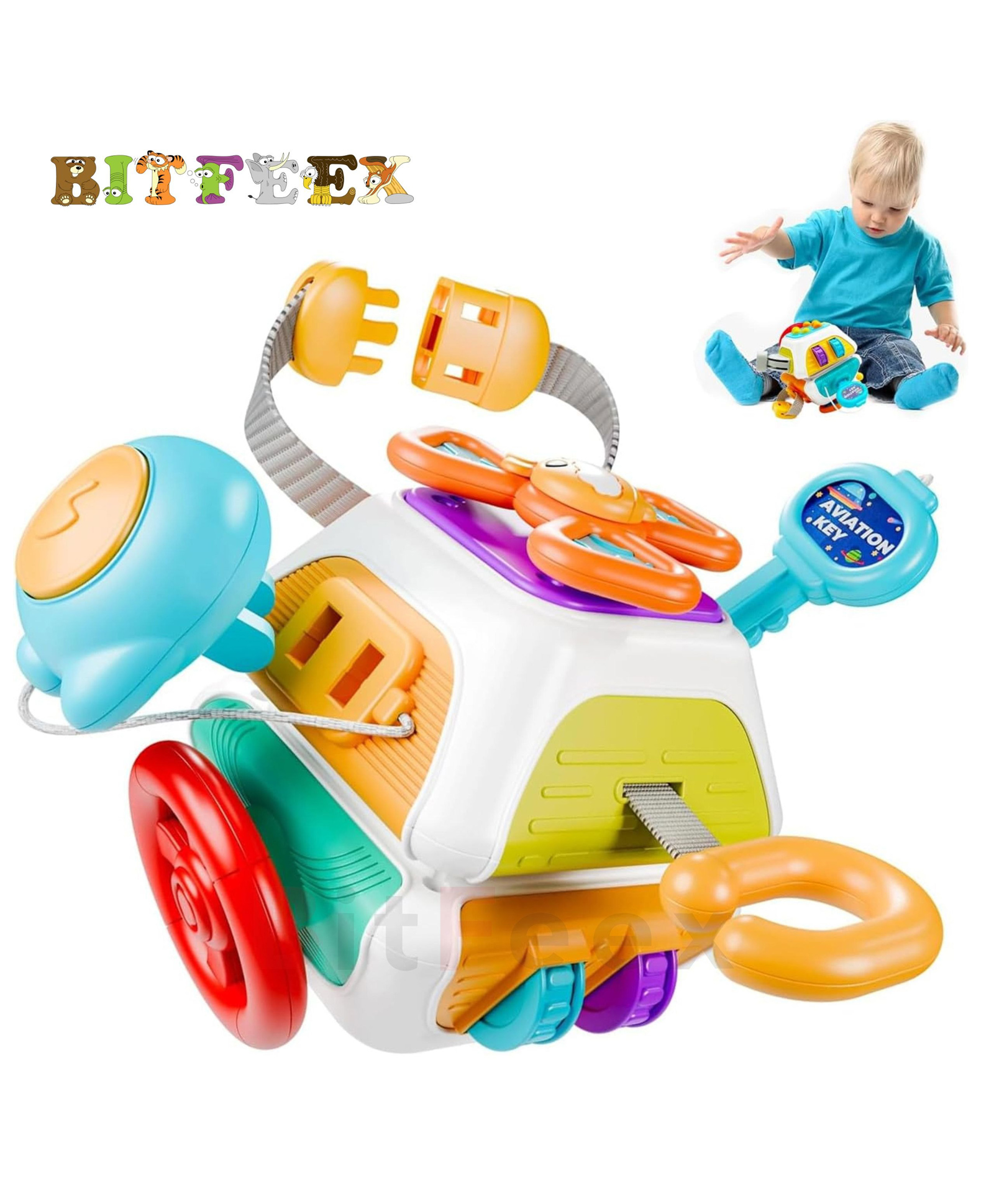 BitFeex 10 in 1 Busy Cube Baby & Toddler Toys Montessori Sensory Busy Board Travel Toys-Color May vary-image-29